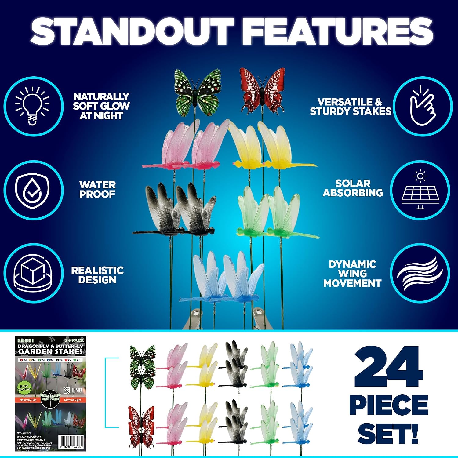 Glow in the Dark Dragonfly & Butterfly Garden Stakes, 12 Pack (10 Dragonfly, 2 Butterfly) - 10 Inch Bendable Stems for Yard, Flower Beds and Potted Plants, Vibrant Luminous Outdoor Décor image 5