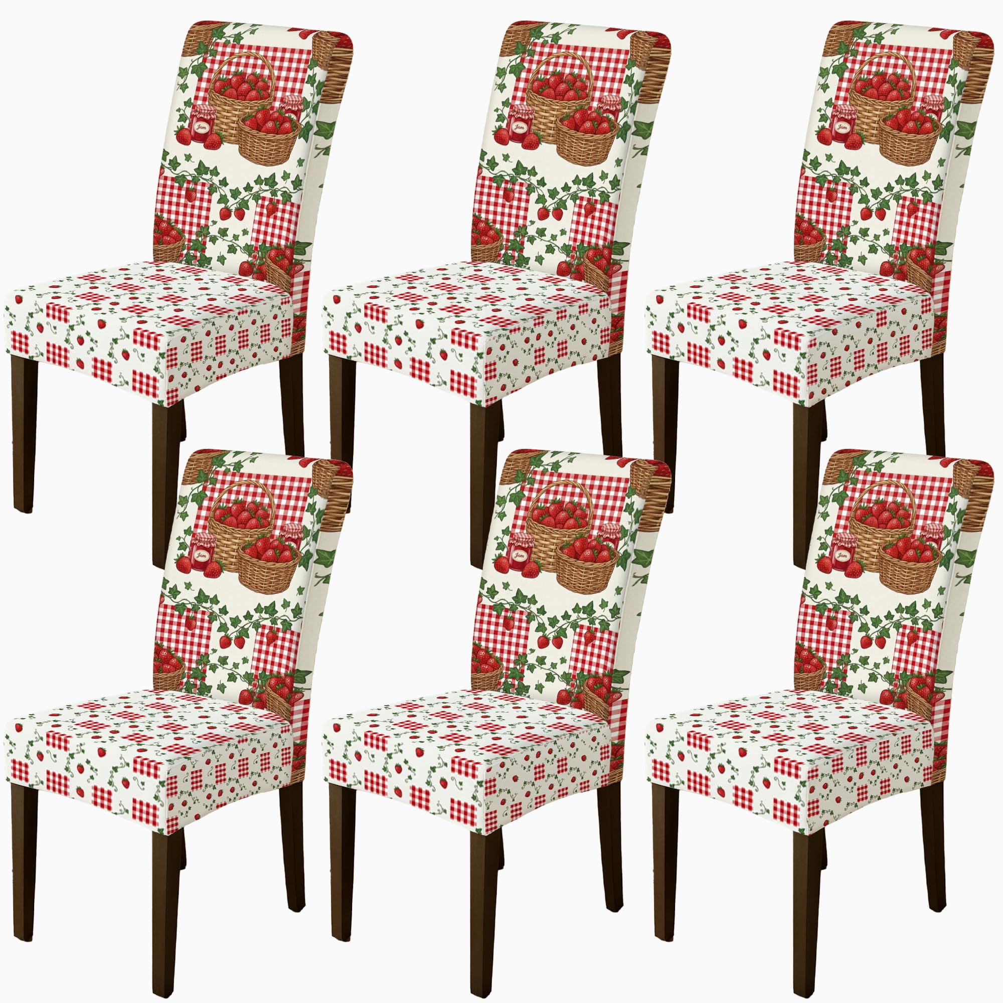 Housses de chaise amovibles et lavables motif vichy rouge rustique