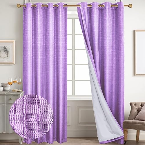 Miniatura 30 de Diraysid Cortinas 100% opacas de lino blanco para dormitorio, con ojales, aislamiento térmico, cortinas de oscurecimiento de habitación (2 paneles,