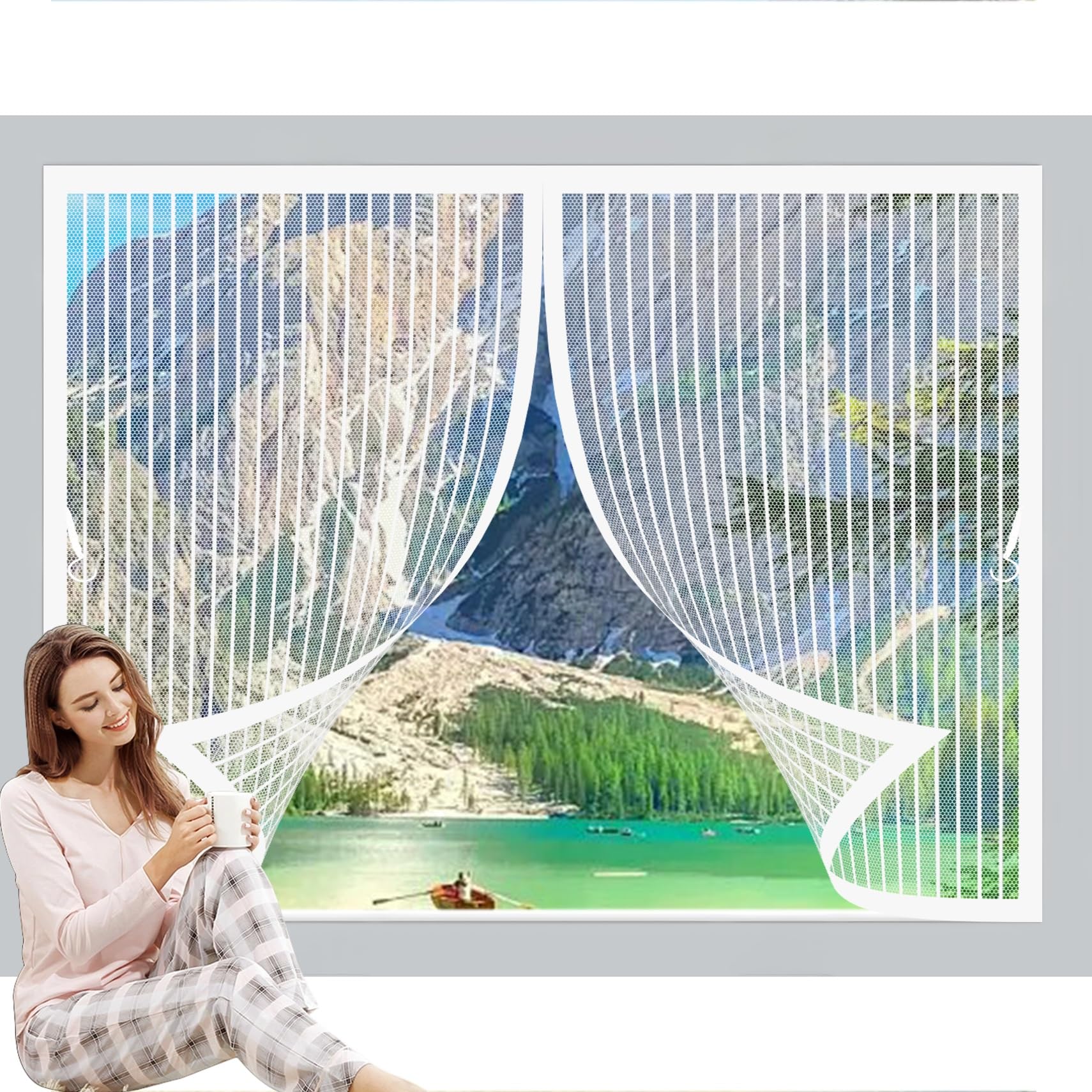 Chbin White Magnetic Fly Screen 74X112cm Automatically Closes, Keep Bugs Out, Without Drilling, Easy To Install, Magnetic Screen Curtain For Patio Door/Balcony Door,