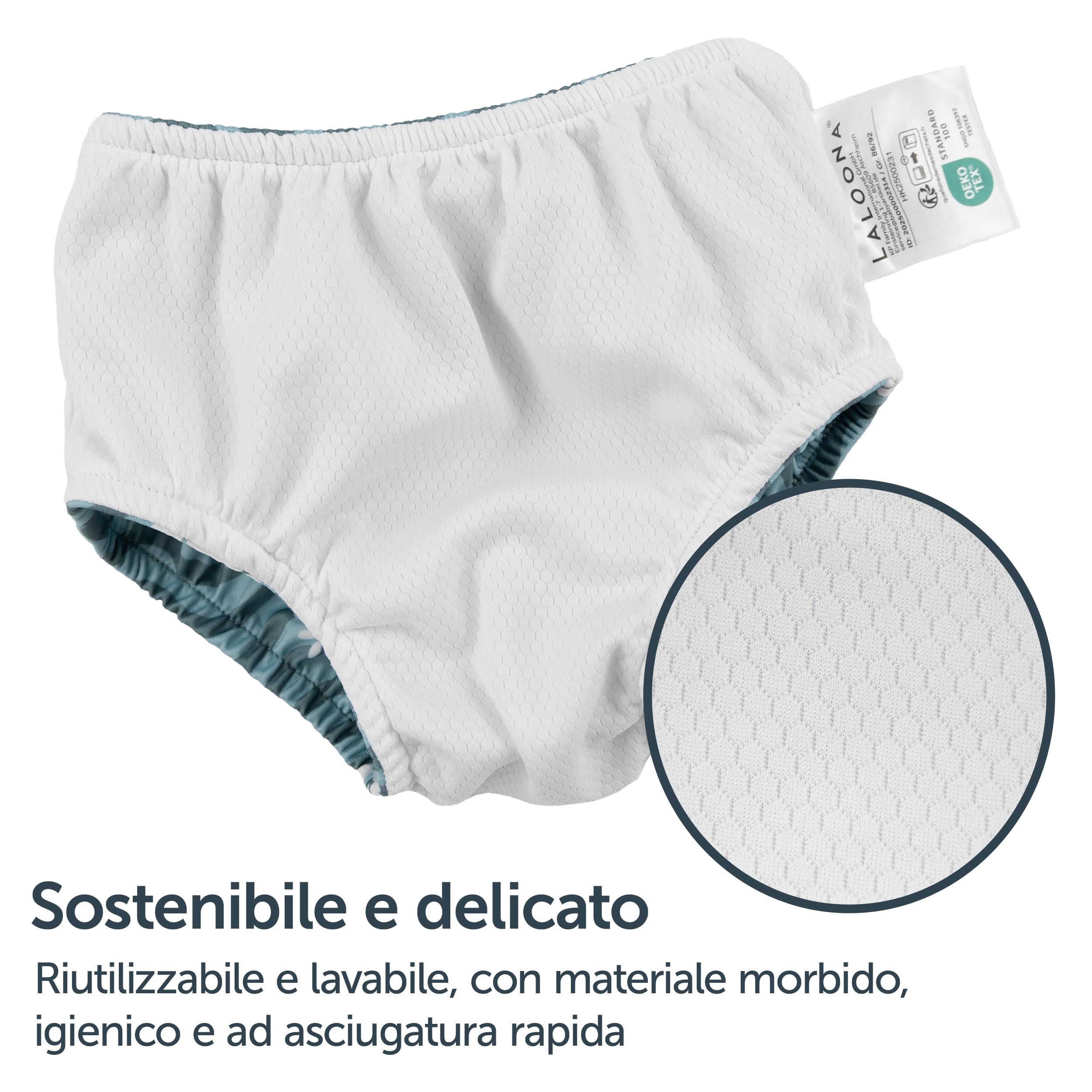 LaLoona Pannolino Piscina Riutilizzabile per Bambini Costume Contenitivo Neonato Resistente al Cloro OEKO-TEX Asciugatura Rapida Verde Granchio