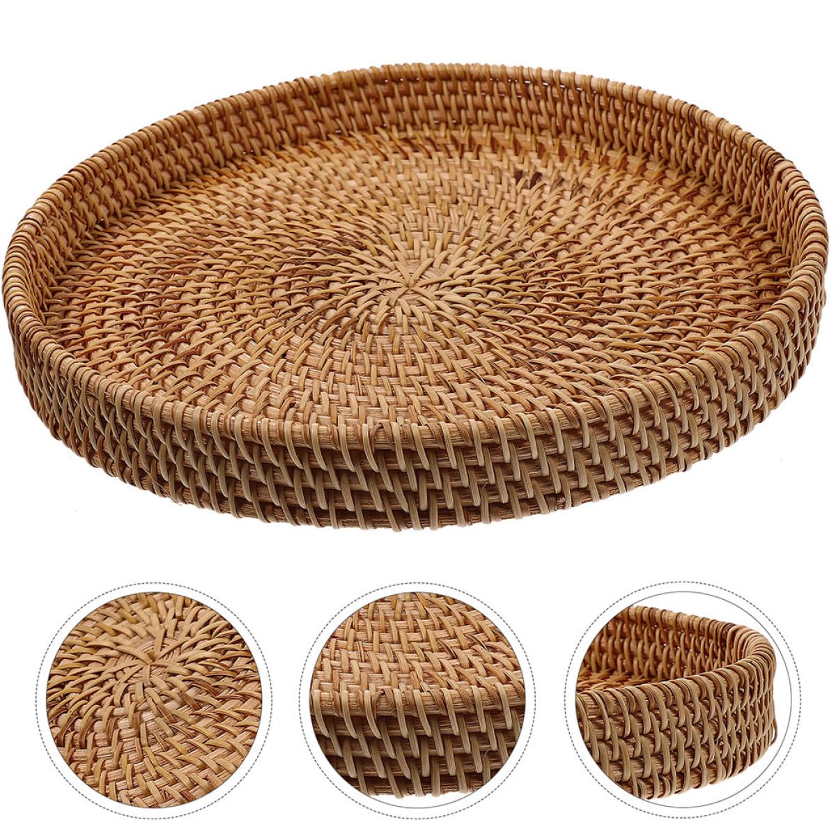 Bandeja redonda de mimbre trenzada a mano, 30 cm, cesta de almacenamiento plana para cocina, mesa de centro y despensa