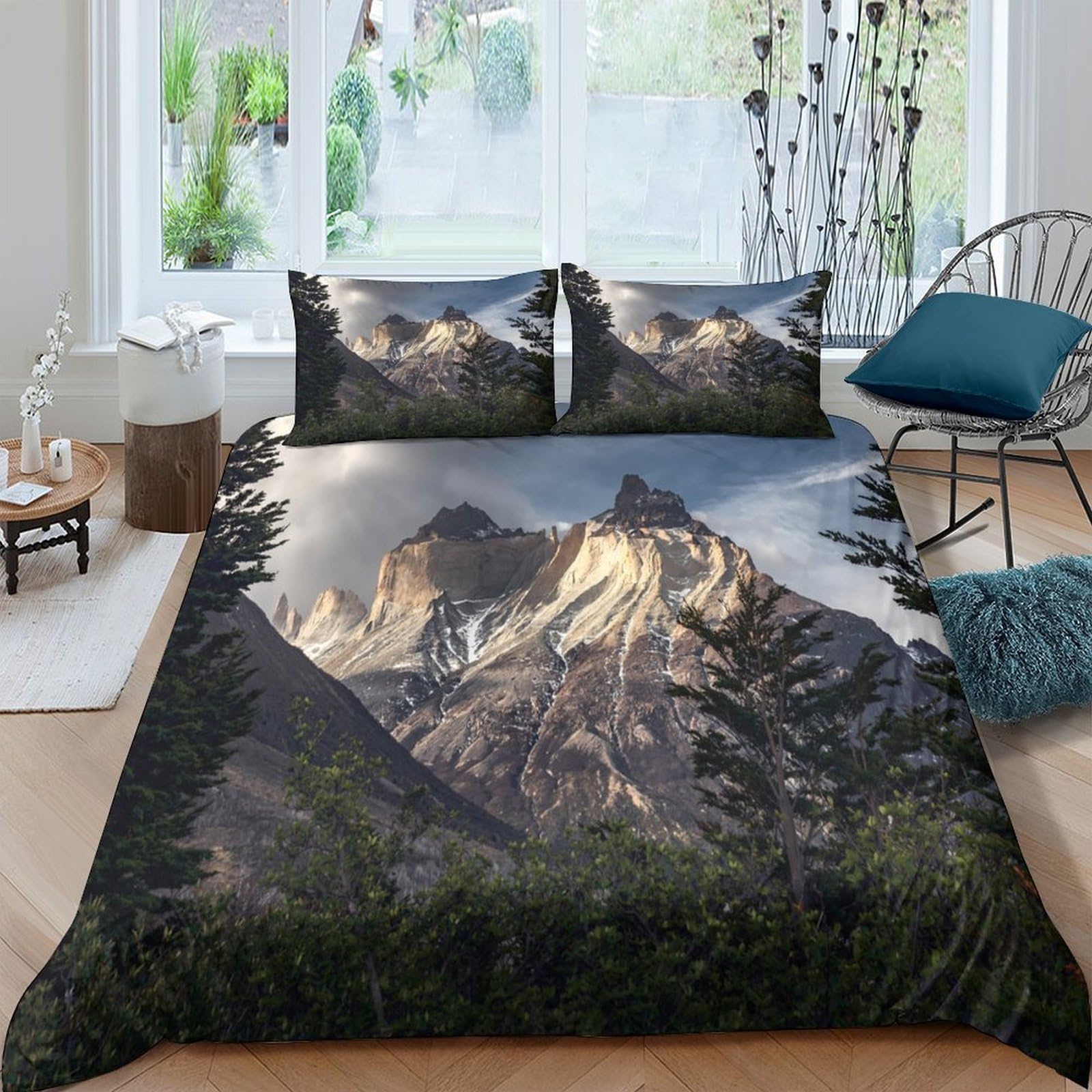 Ctjqhvkz Style-1 3D Printed Mountain Landscape Fitted Sheet Microfiber Soft Breathable Forest View Bed Cover For Bedroom Guest Room Mattress Protection Decor Single（135X200cm）