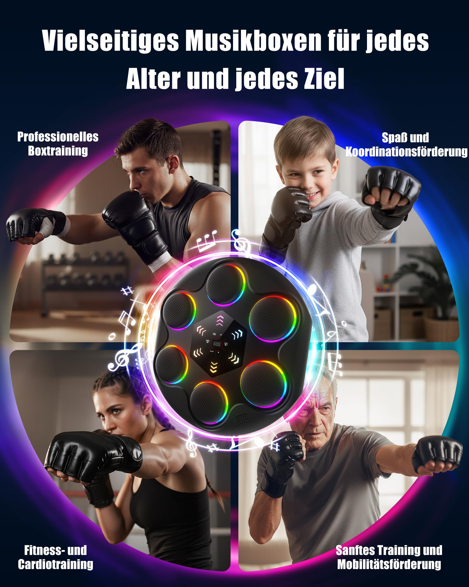 ALongSong Music Boxing Machine, Smart Bluetooth Boxmaschine mit Musik für Erwachsene Kinder, Rhythmus-Synchronisiert mit Großem Bildschirm/RGB-Beleuchtung Inklusive Boxhandschuhe, Fitness-Spaß Zuhause