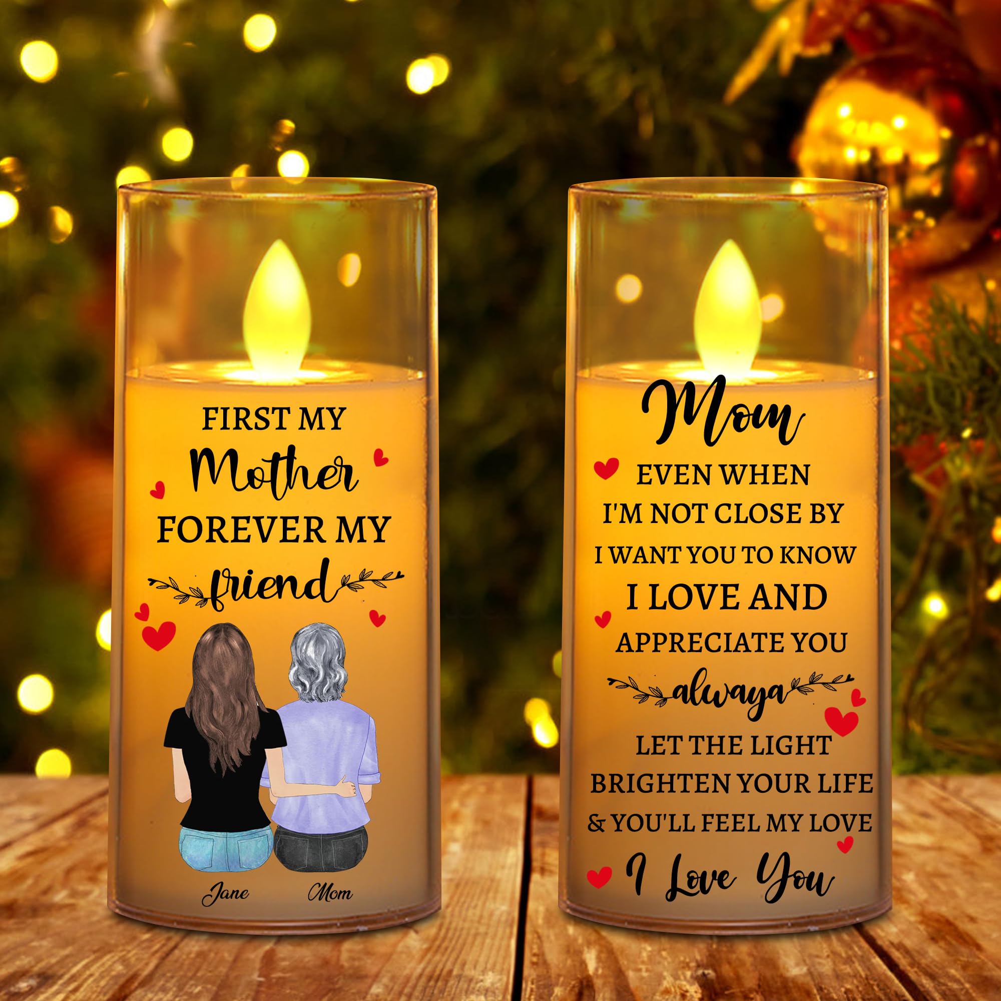 NOONATIVE First My Mother Forever My Friend Candle,Personalized Custom LED Flameless Candle with Name Portrait,Mother's Day Gift for Mom Grandma