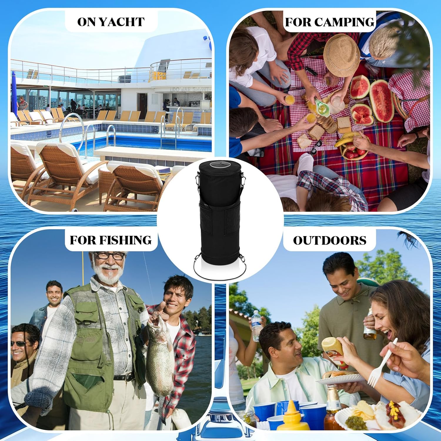 Boat Trash Can 100% Odor & Leak Resistant Trash Bag Portable Reusable 10-13 Gal Garbage Bags Foldable Waterproof 900d Oxford for Fishing Sandbar Kayak Pontoon Boat Accessories Camping Rv