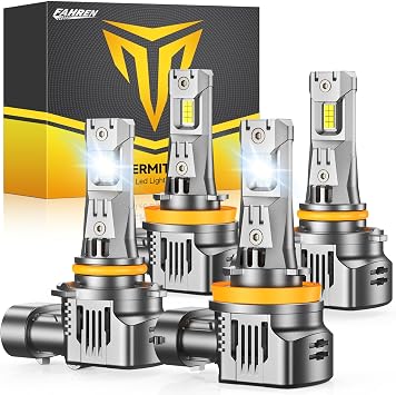 FAHREN H11 9005 LED Bulbs Combo, 200,000LM 2000% Ultra Brightness, H11/H9/H8 9005/HB3 Fog Lights with Cooling Fan, 6500K Cool White,11 Mini Hid Light, Plug and Play, Pack of 4
