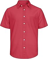 Vista 78 de J.VER Camisas de manga corta de lino y algodón para hombre, estilo informal, ligeras, con botones, para vacaciones, playa y verano, con bolsillo