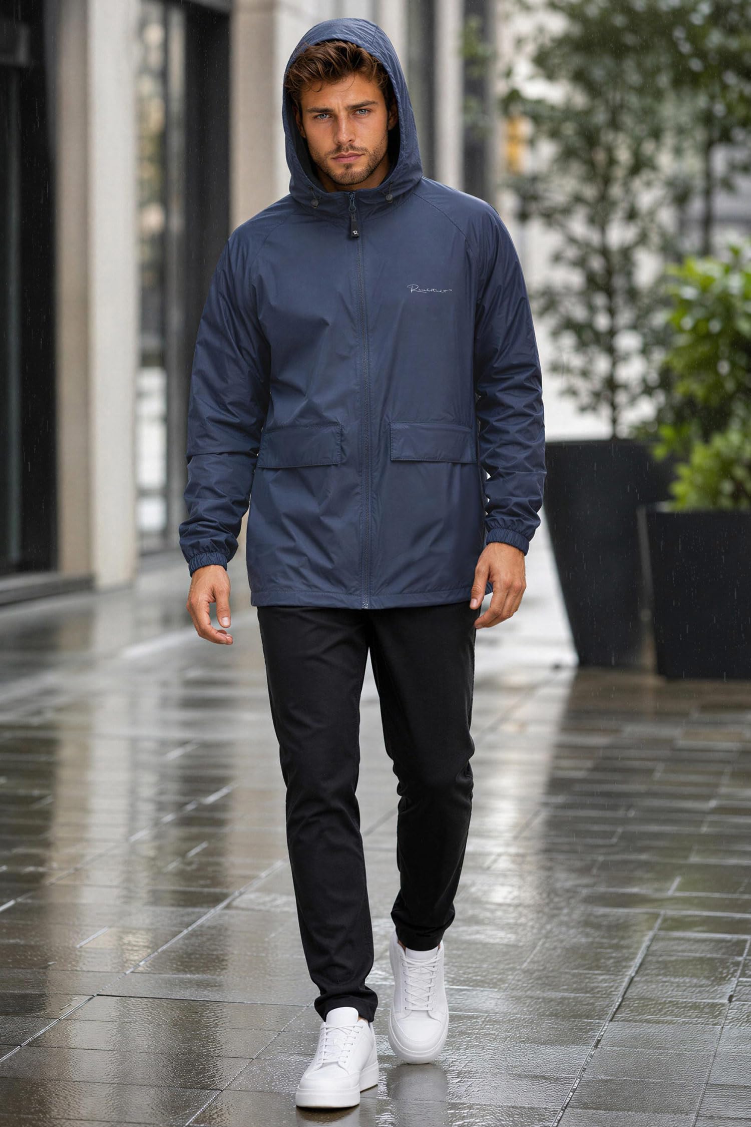 Reichstadt Chaqueta Impermeable Hombre Cortaviento Capucha Ligera Plegable | 100% impermeable, tejido transpirable, ligera, bolsa incluida, exterior, ciclismo, viajes, deporte, paseo y uso diario
