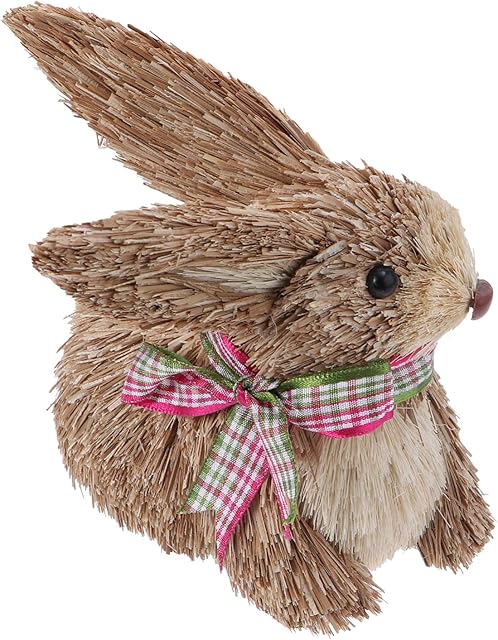 BESPORTBLE Woven Baskets Easter Straw Rabbit Figurine Hand Woven Straw Bunny Statue Easter Animal Figurine Spring Easter Rabbit Garden Home Table Decoration Desk Topper