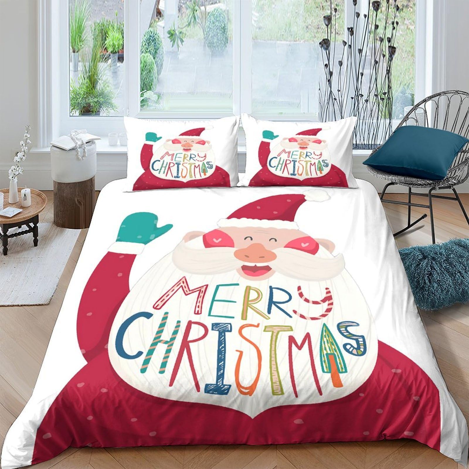 Ctjqhvkz Style-2 3D Printed Santa Claus Fitted Sheet Microfiber Red Christmas Bed Cover For Bedroom Dorm Easy Care Decor Single（135X200cm）