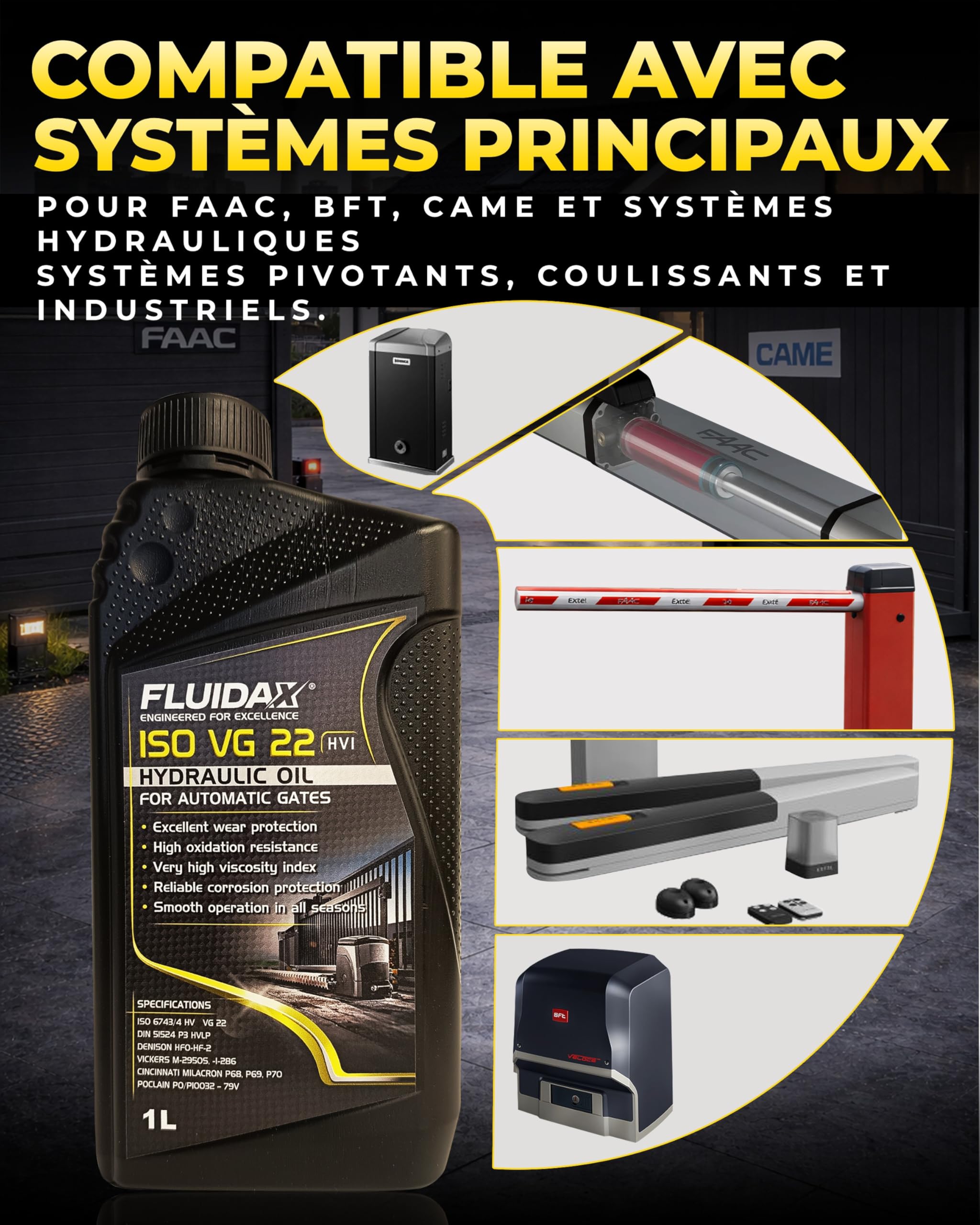 Huile Hydraulique ISO VG 22 HVI 1L – Huile pour Portails Automatiques FAAC, BFT, NICE, CAME, Fadini, Aprimatic – Huile pour Vérins et Centrales Hydrauliques – Qualité Professionnelle