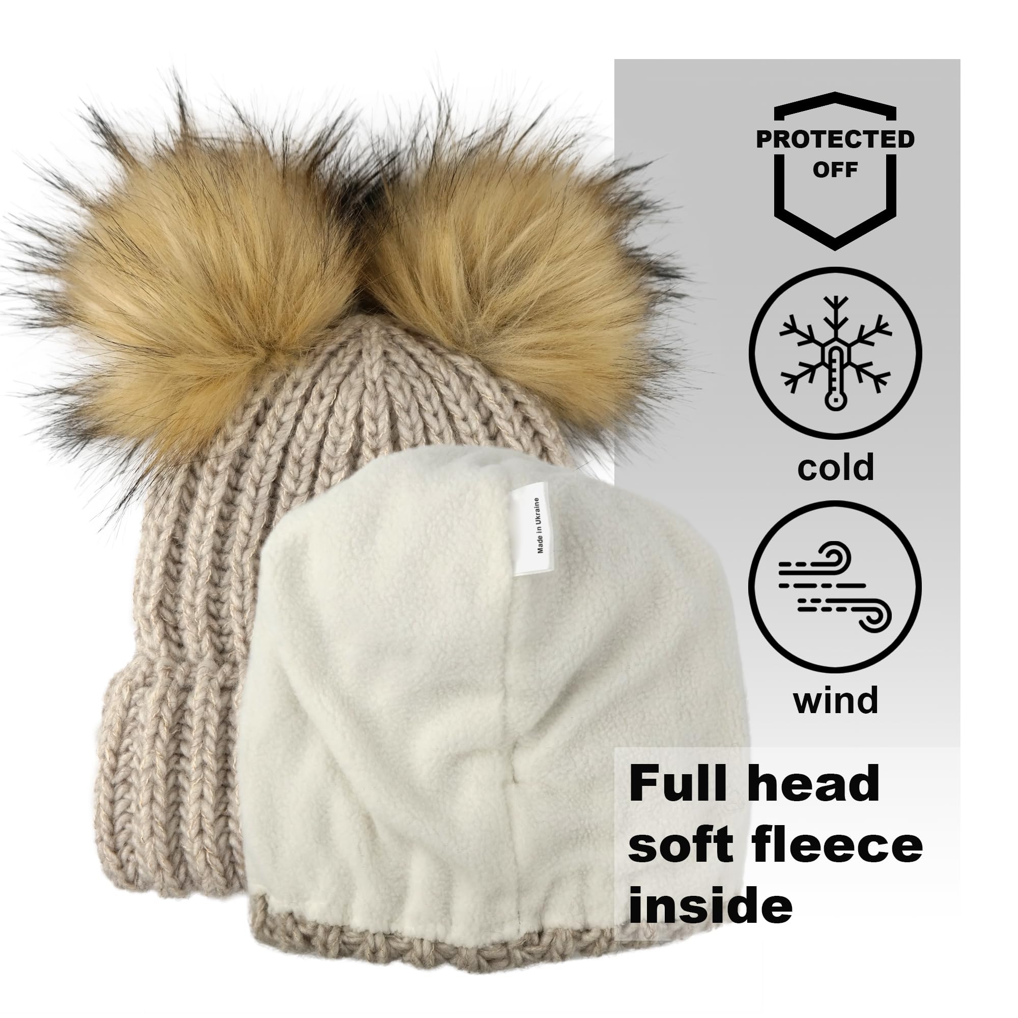 Berretto da donna – 2 pompon lavorato a maglia invernale caldo in pile – berretto da sci in lana con polsino da neve