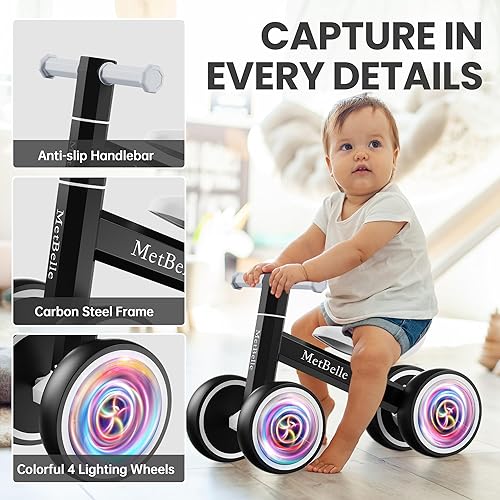 Miniatura 6 de Bicicleta de equilibrio para bebés de 1 año de edad, iluminación colorida de 10 a 24 meses, juguetes de empuje para niños pequeños, 4 ruedas,