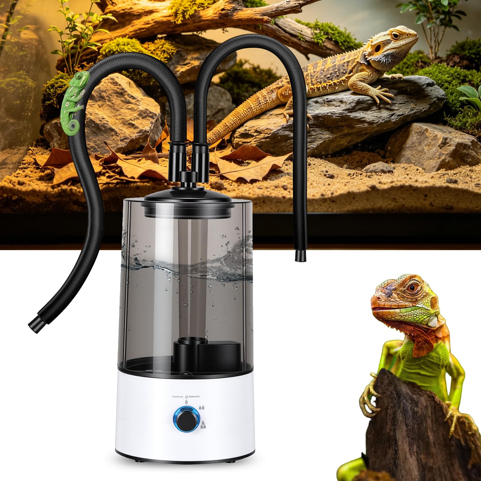 Reptilien Luftbefeuchter, 4L Großem Tank Nebelgerät，Reptilien-Tank-Terrarium Nebelmaschine mit 2m Schlauch,vernebler terrarium für Reptilien, Amphibien, Schildkröten, Feuchtpflanzen