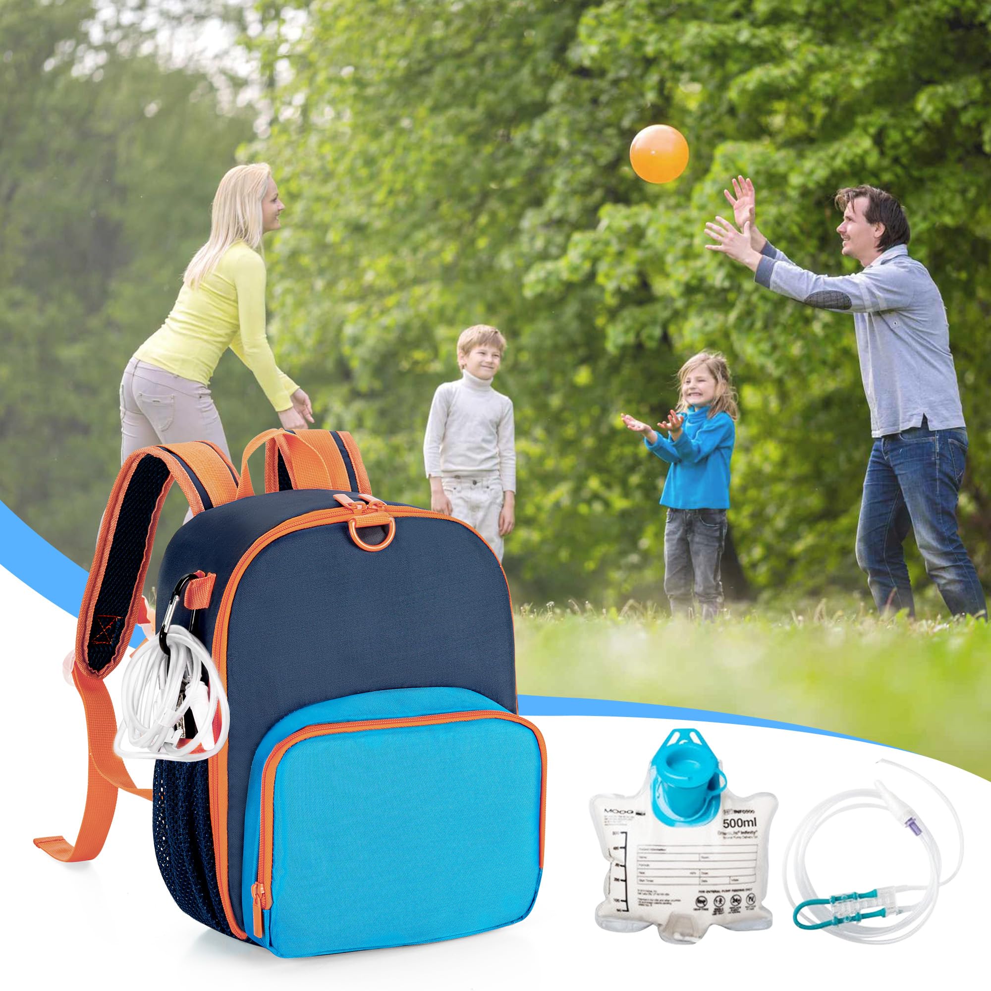 CURMIO Mochila para Tubos de Alimentación para Tubo G, Tubo J, Tubo GJ, Bolsa para Bomba de Alimentación Enteral, Azul (Solo Bolsa)