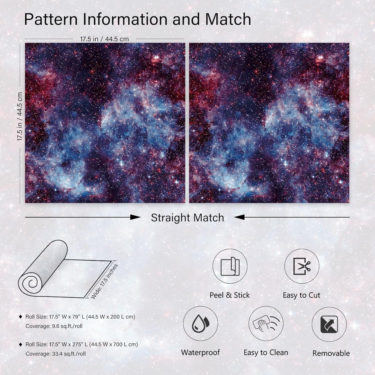 LACHEERY Dark Space Wallpaper Blue Galaxy Peel and Stick Wallpaper Purple Galaxy Contact Paper Blue Star Nebula Night Sky Wall Paper Peel and Stick for Kids Boys Room Nursery Ceiling Walls 17.5"x79"