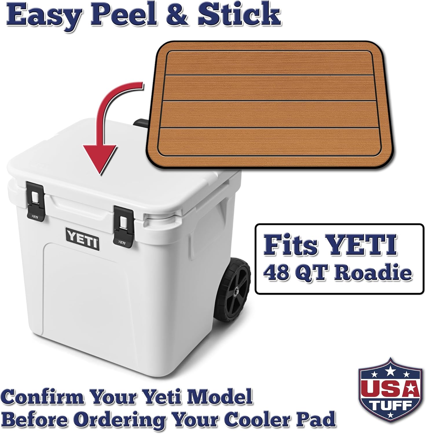 USATuff SeaDek EVA Mat Cooler Pad fits YETI | Peel & Stick Application | Non Slip Comfort Accessories - Teak Lines (Mocha-Black)