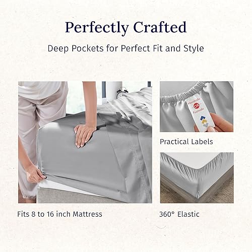 Vista 149 de California Design Den Juego de sábanas de 100% tejido de satén de algodón de 600 hilos, esquinas profundas, suaves, lavanda, tamaño King California