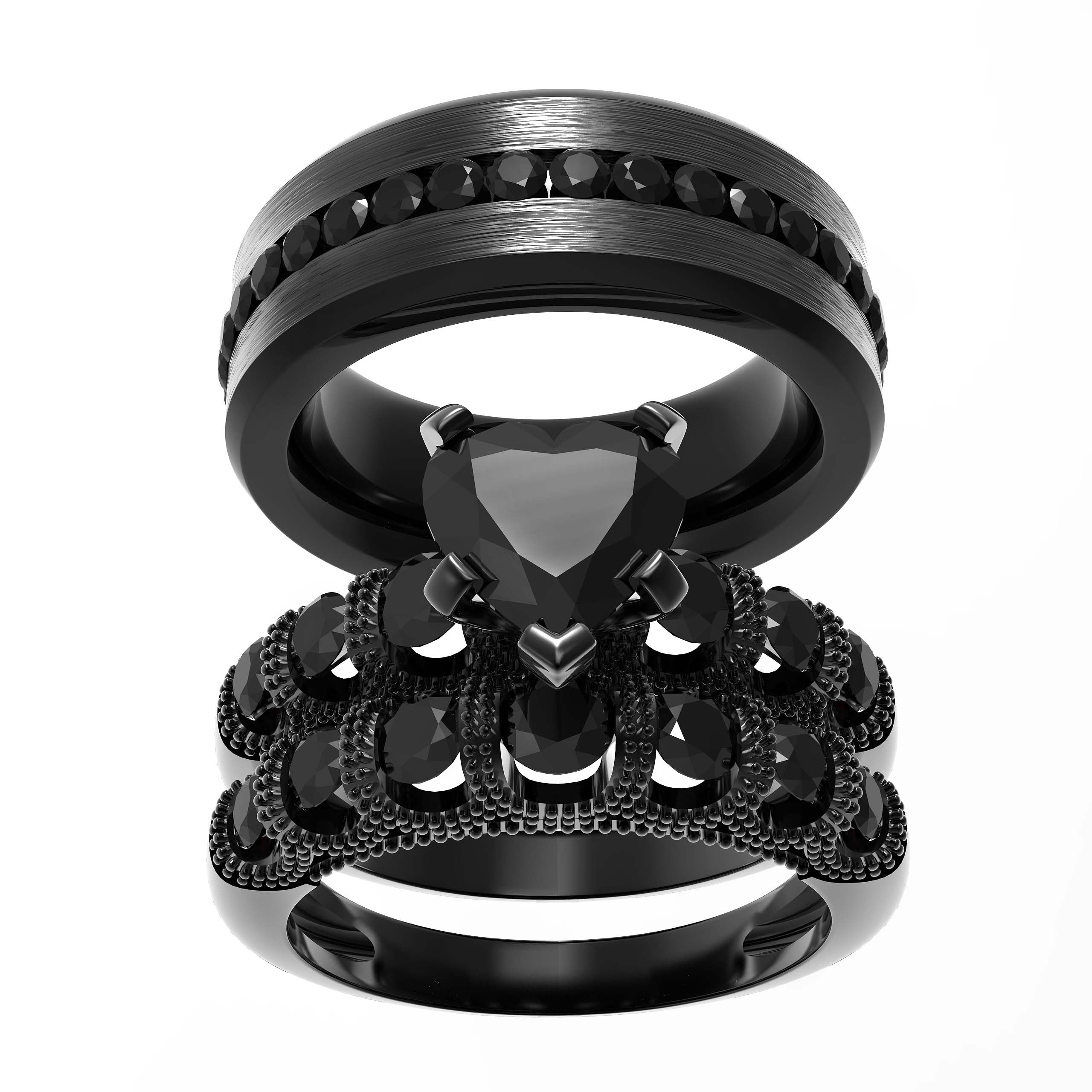 LOVERSRING His and Hers Wedding Ring Sets Couples Rings 10K White Gold Stainless Steel Wedding Engagement Ring Bridal Sets Men's Tungsten Carbide Band