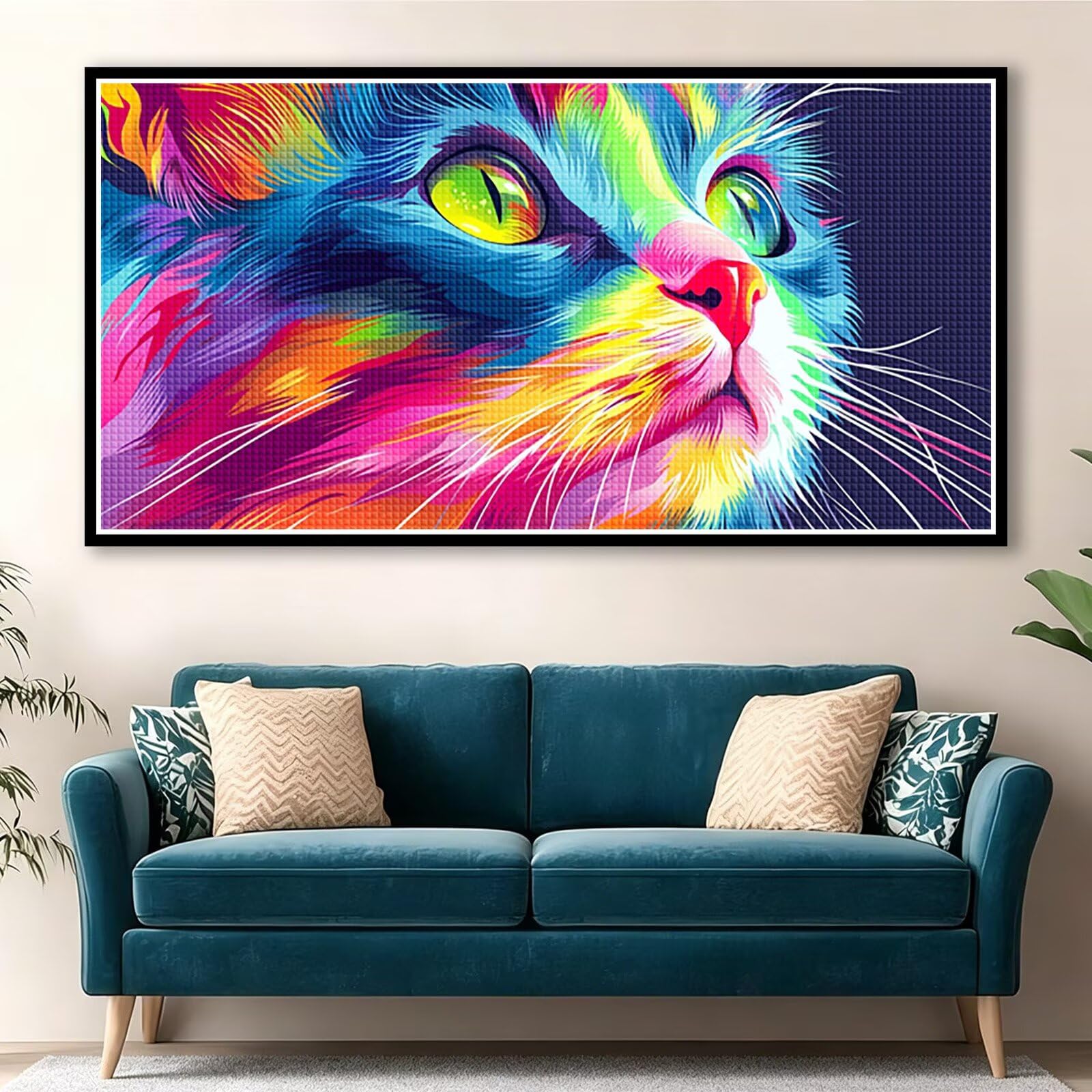 Diamond Painting Adultos Gato Pintura Diamante, Vistoso Diamond Painting 5D Completo, DIY Cuadrado Bordado Punto de Cruz Cuadros de Diamantes Kit para Decoracion Hogar, Regalo Mujer 160x80cm 0J-374