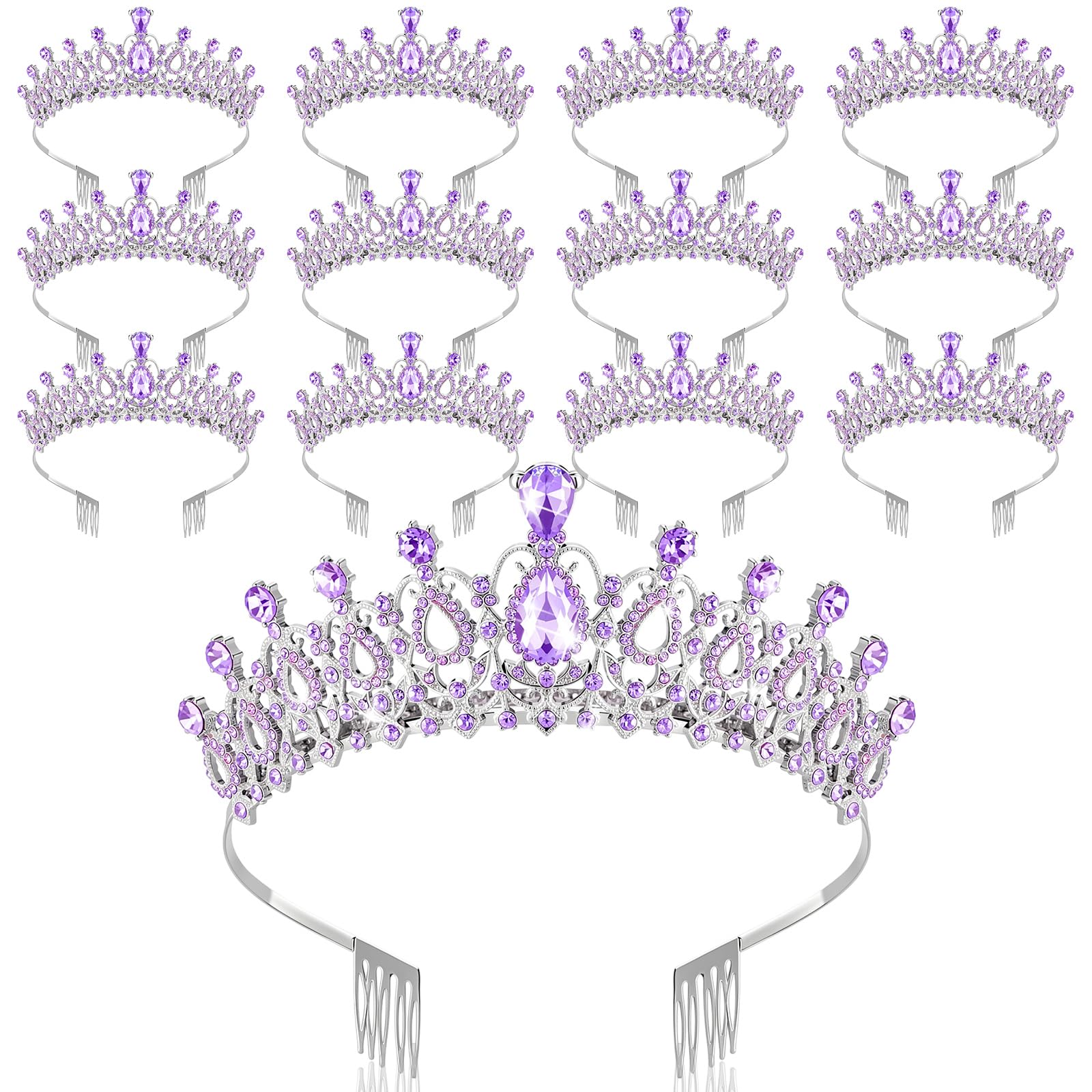 12 Pcs Crystal Tiara Princess Crown with Comb