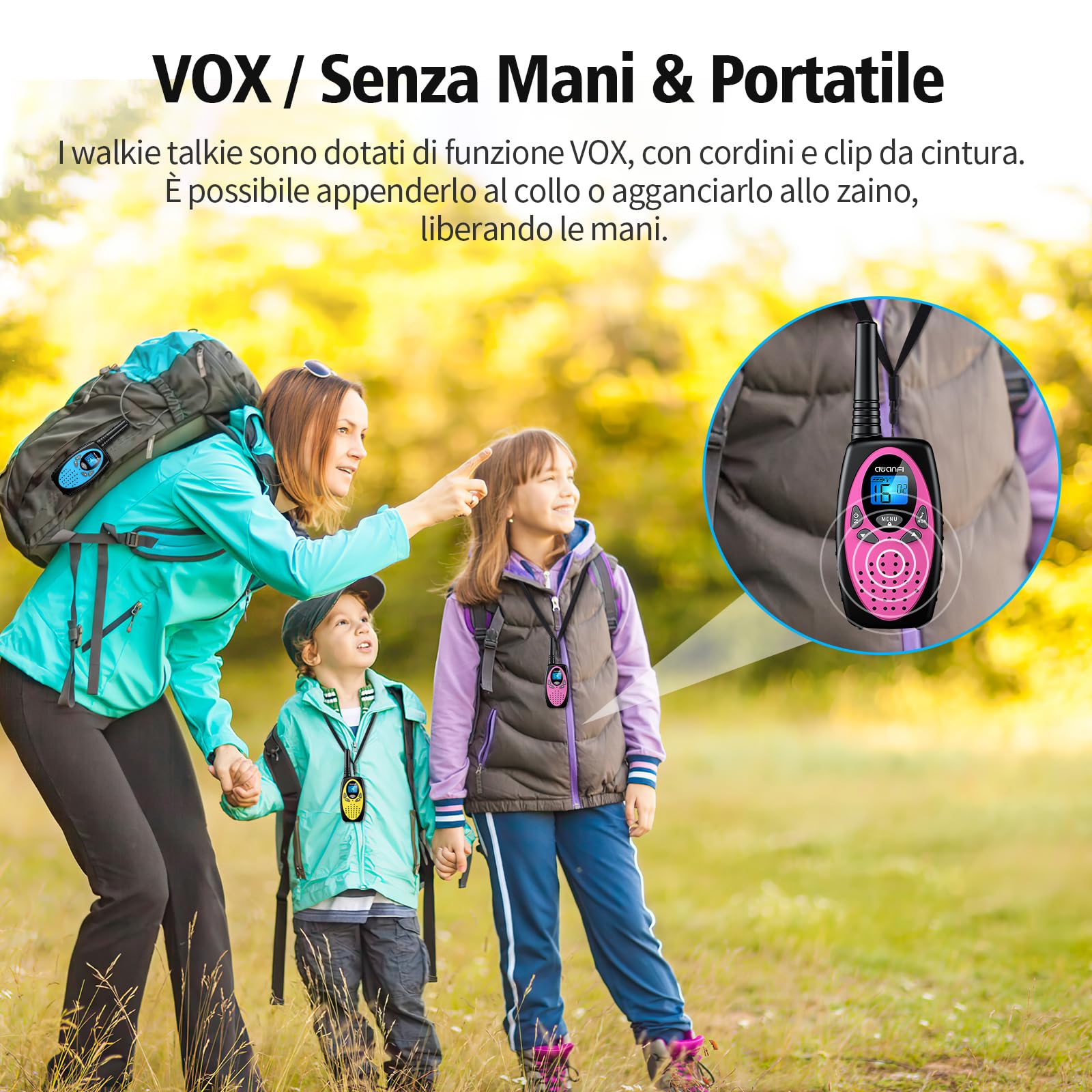 Walkie-Talkie Ricaricabili 3 Pezzi - 16 Canali, VOX, Portata 5km, Per Bambini E Adulti - Foto 2