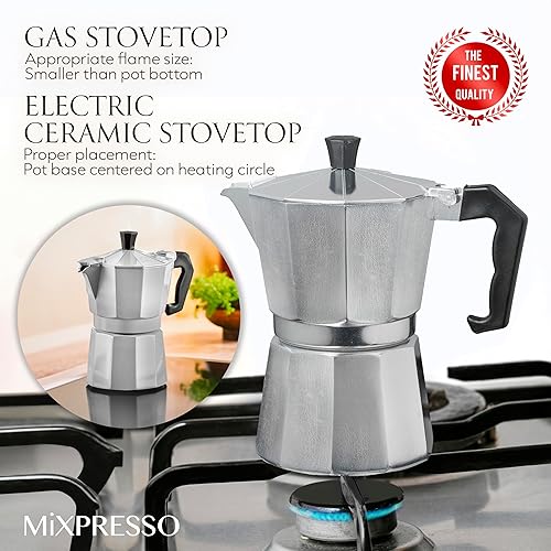 Miniatura 5 de Mixpresso Cafetera cubana Moka Pot de 3 tazas, olla moka para gas, estufa eléctrica, cafetera italiana clásica, cafetera espresso para estufa, olla