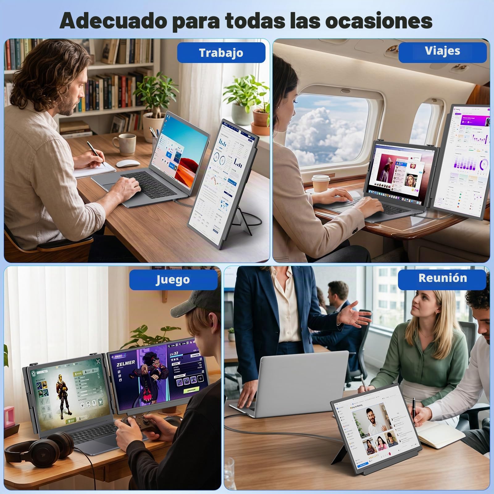 Extensor De Pantalla para Portátil de 15.6" Monitor Portátil IPS 1080P FHD, Doble Pantalla para Portatil de 13 a 17» Plug & Play para Windows/Mac/Android/Switch/PS5