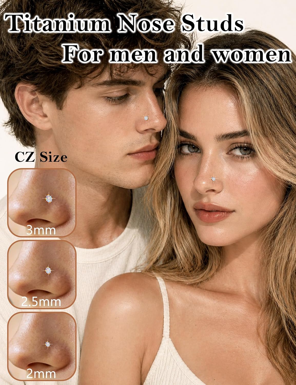 9PCS Titanium Nose Rings Studs for Sensitive Skin, 20G Gold Nose Studs Set for Women Men – Straight Nose Stud, L Shaped & Corkscrew Nose Rings, Diamond CZ, 2mm 2.5mm 3mm, Nose Piercing Jewelry