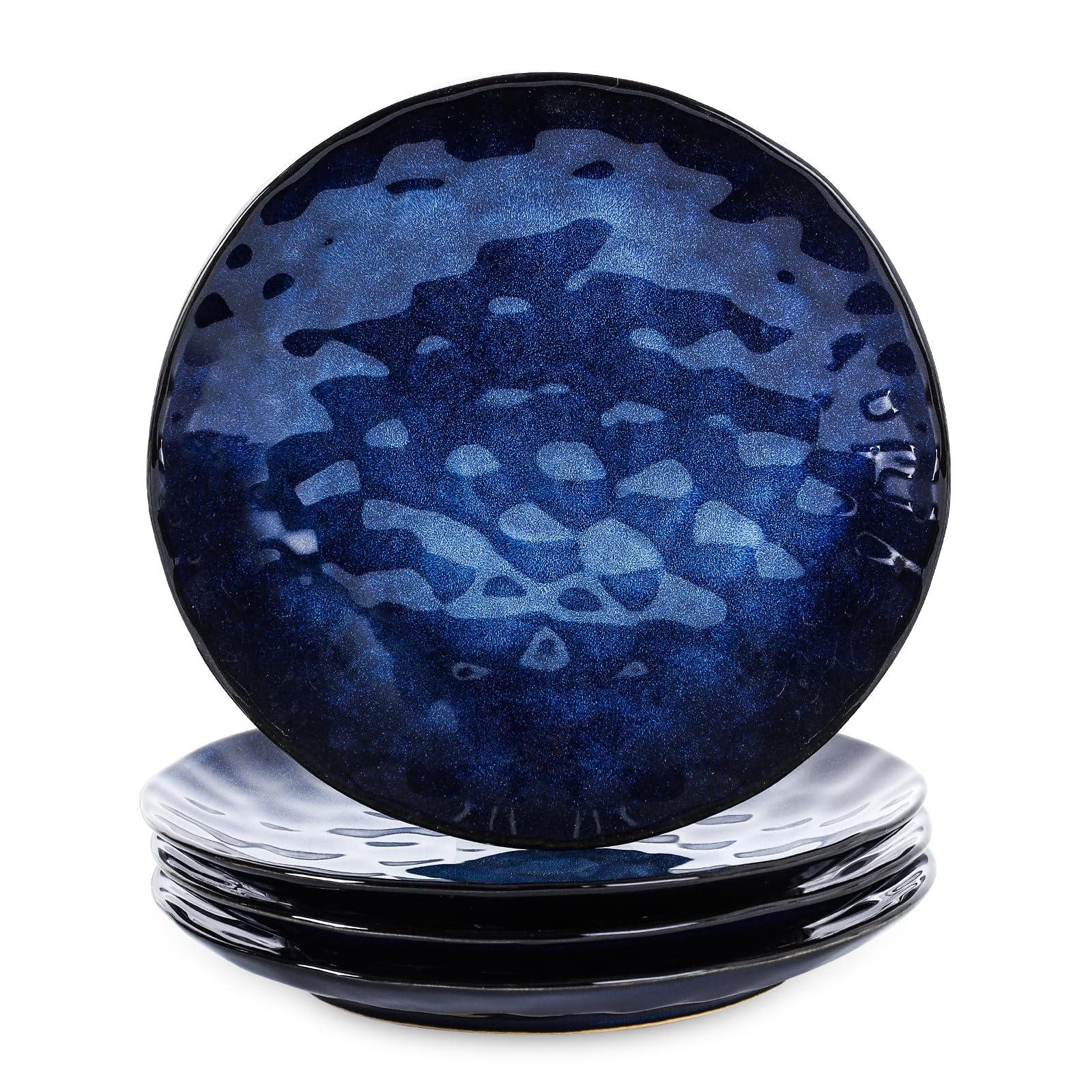 vicrays Ceramic Dinner Plates Set, 10.5 Inch, Set of 4, Round, Microwave, Oven, Dishwasher Safe, Porcelain Fluted Suitable for Steak, Pasta, Pizza, Home, Party, Restaurant (Blue)