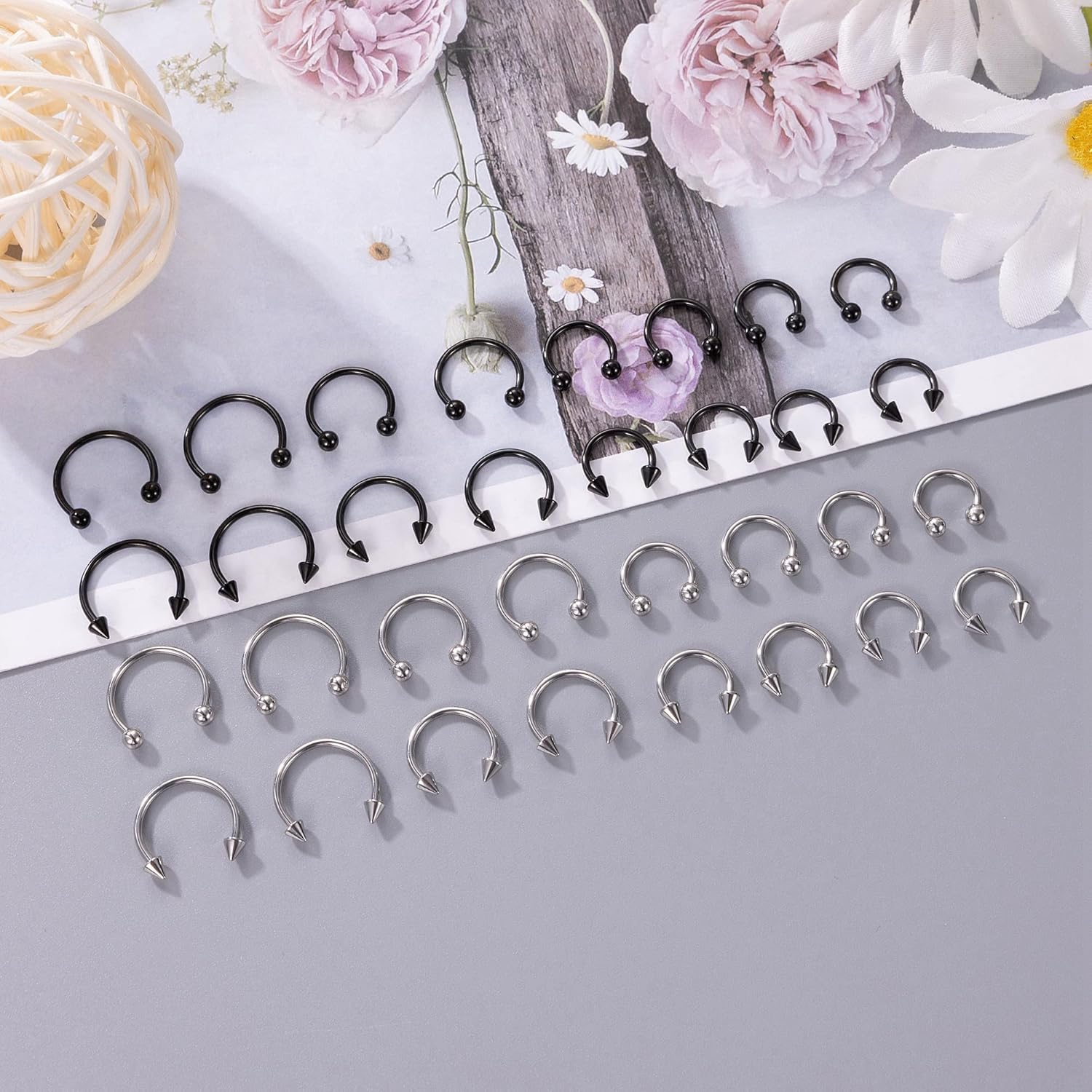 32Pcs 14G 16G 18G Surgical Steel Septum Nose Rings for Women Men Horseshoe Earrings Cartilage Helix Tragus Eyebrow Lip Daith Hoop Smily Piercing Jewelry 7-14MM - Image 2