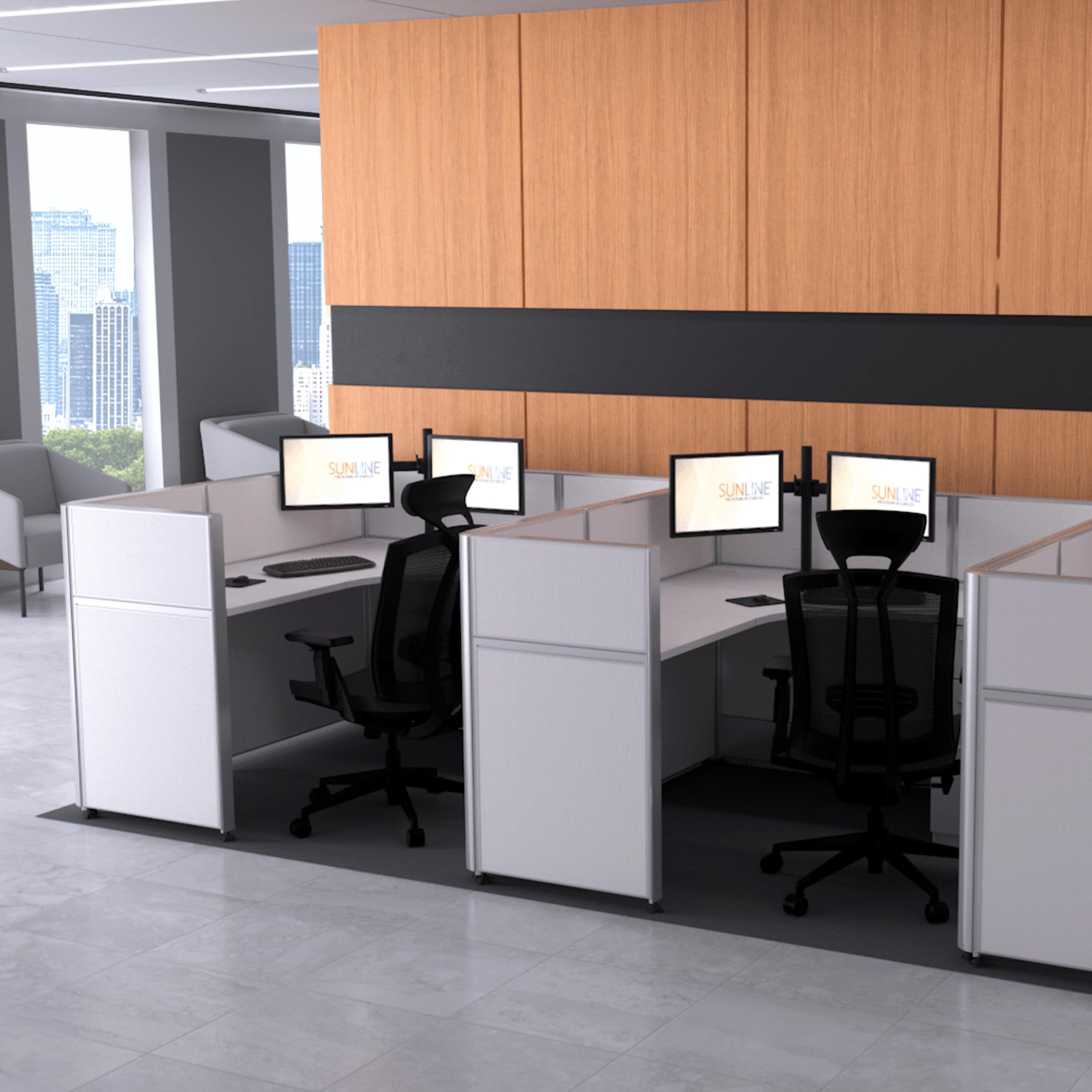 SUNLINE Office Cubicle - Complete Cubicle Desk Kit with 7 Layout Options and Dual Monitor Arm Modular Cubicle — view 8
