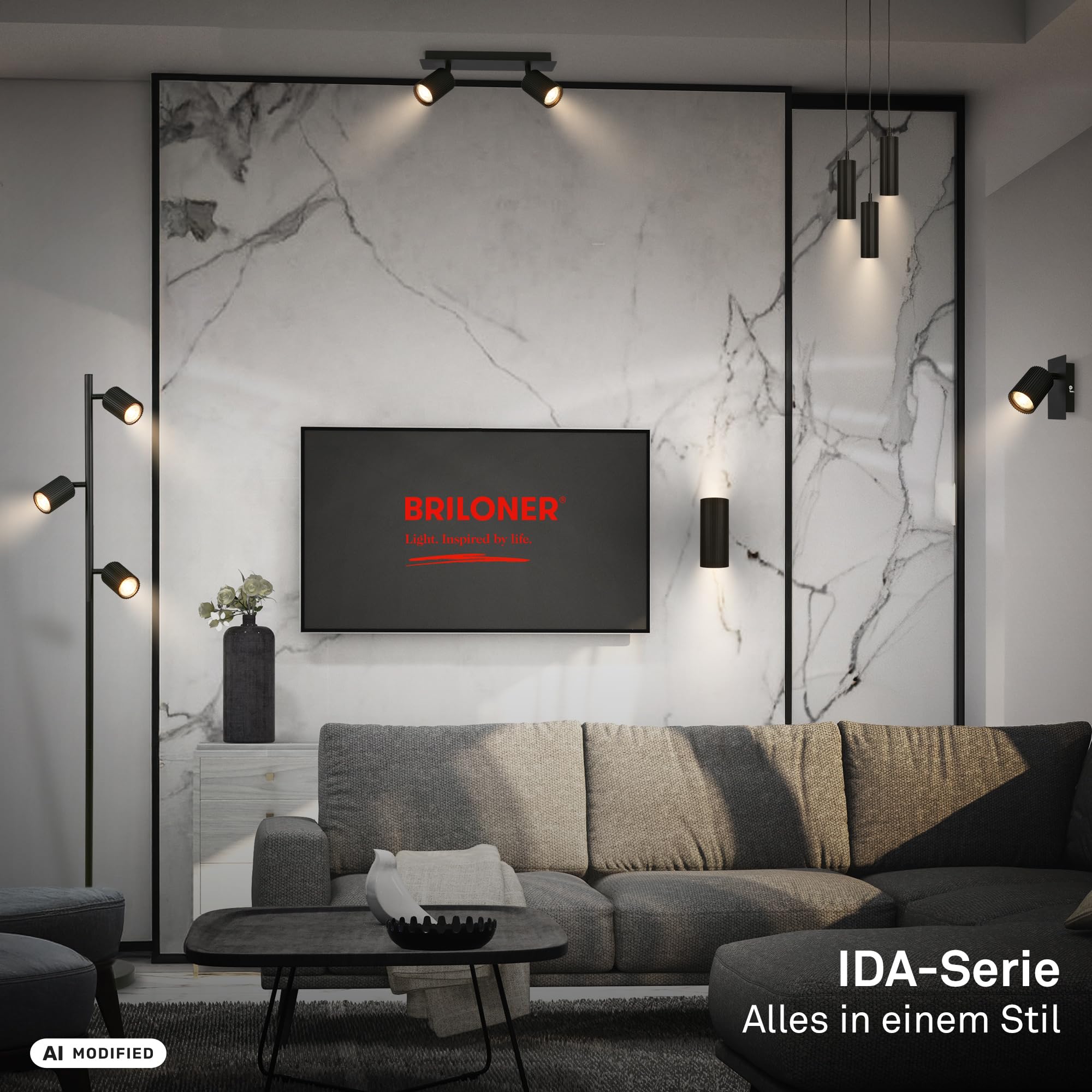 BRILONER - Stehlampe mit Fußtaster, 3x GU10, Schwenkbar, 22x141cm, Schwarz