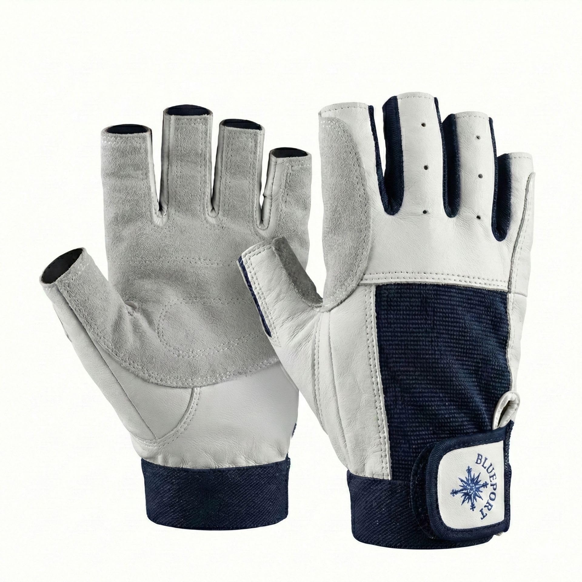 Segelhandschuhe Herren & Damen Leder – Premium Kurzfinger aus weichem Echtleder – Klassischer 5-Finger Cut für Segeln & Yacht – Atmungsaktiver Spandex-Rücken