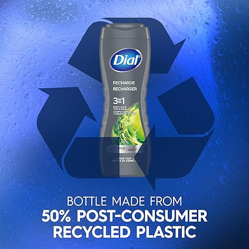 Miniatura 8 de Dial Lavado 3 en 1 para cuerpo, cabello y cara para hombre, recarga, 16 onzas líquidas (paquete de 4), aroma de hoja de cedro, limpia profundamente