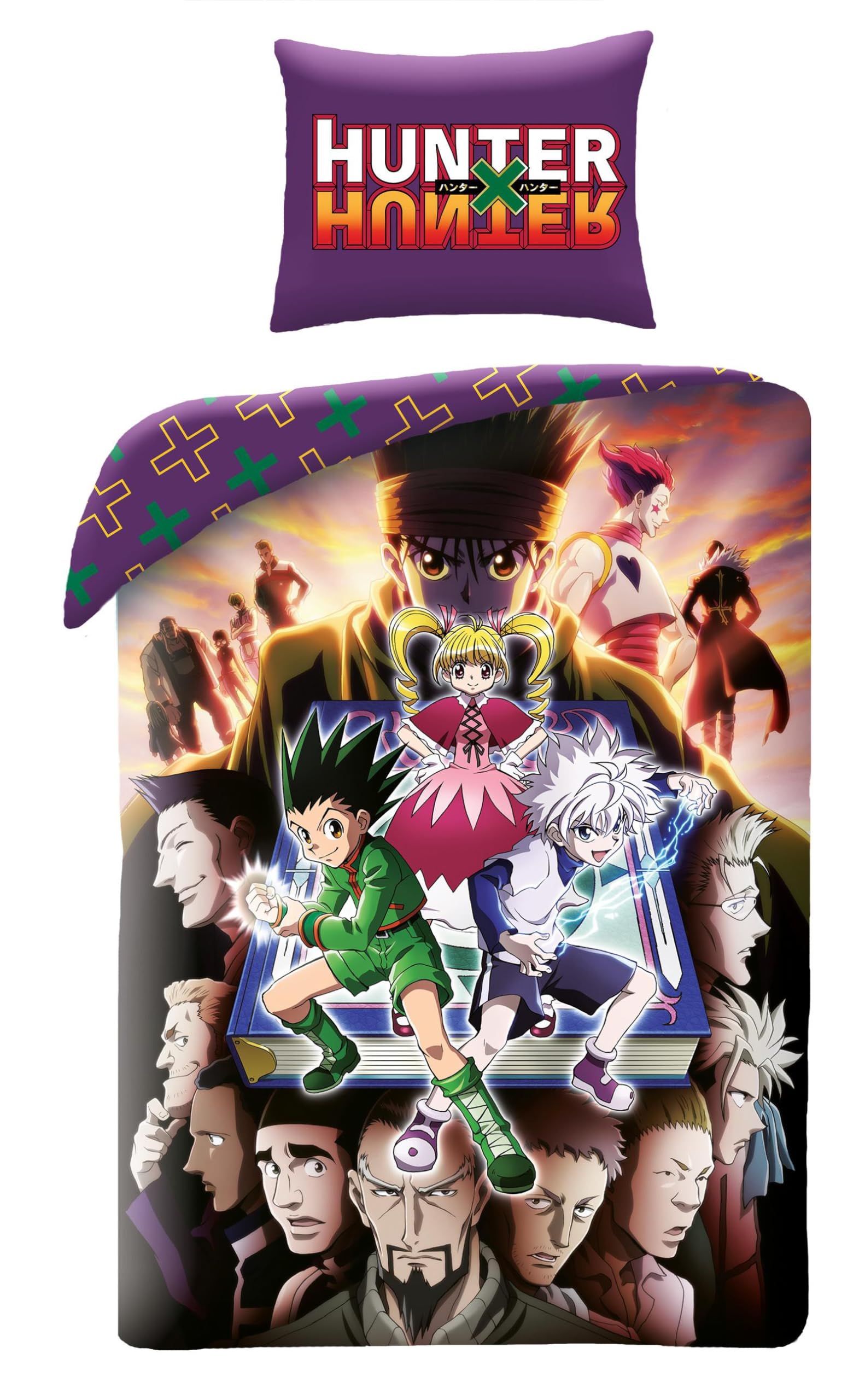 Halantex Hunter X Hunter Bed Set – Gon Killua Kurapika – Reversible Duvet Cover 140 x 200 cm and Pillowcase 70 x 90 cm – Multicoloured – 100% Cotton