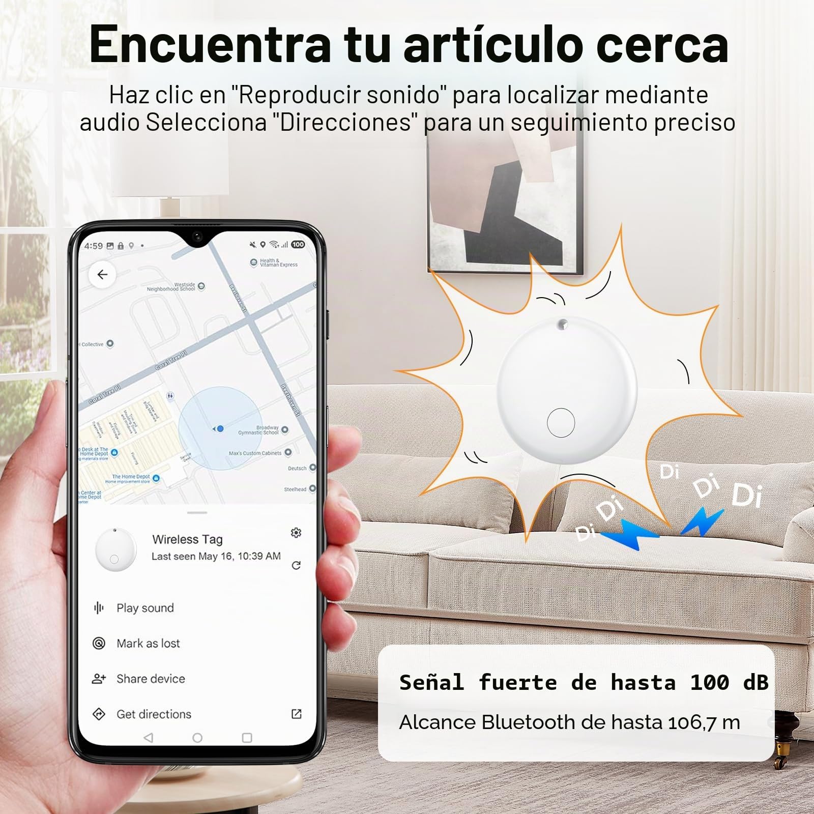 Android Smart Tag, Tracker Compatible con Google Find Hub App (Sólo Android), Localizador Bluetooth, Rastreador para Llaves, Cartera, Equipaje, Impermeable IP68, 4 Blanco