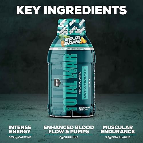 Miniatura 5 de REDCON1 Total War Listo para Beber Preentrenamiento, Vice City - 350 mg de cafeína RTD de acción rápida - Beta alanina + malato de citrulina para