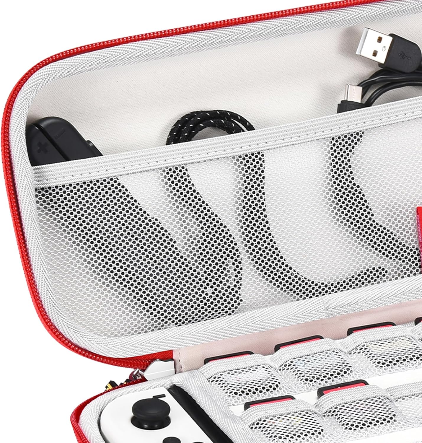 Switch Case Portable Switch Carrying Case Compatible with Switch/OLED/Lite for Fans, with 10-Game-Card Slots & Accessories Storage - Red - Image 5