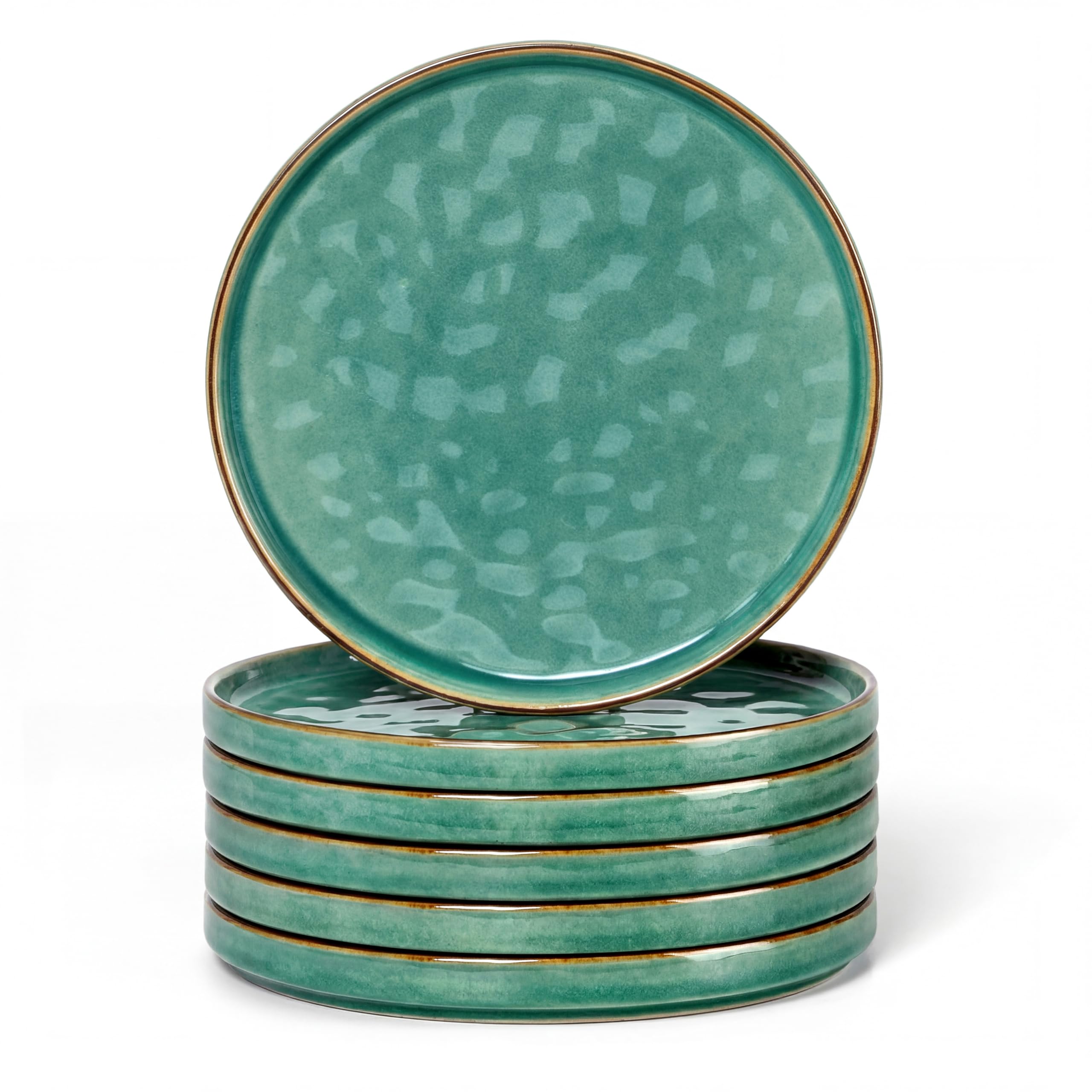 Herogo Dessert Plates Set of 6, Stoneware Tableware Side Plates 8 Inch / 20.3 cm, Reactive Glaze Serving Dish Small Plate for Party, Wedding, Birthday, BBQ, Dishwasher & Microwave Safe - Emerald Green