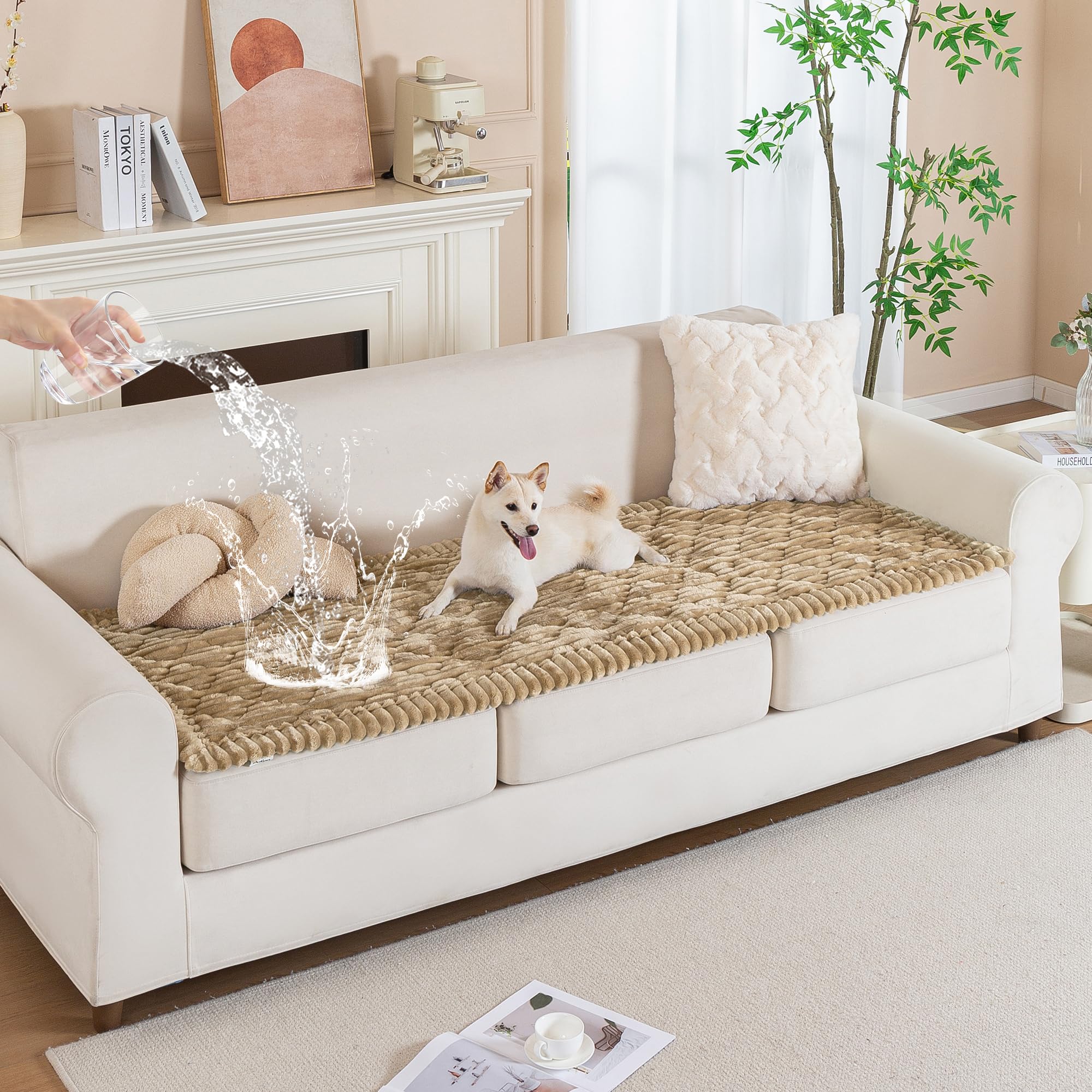 PuTian 100% Waterproof Fuzzy Couch Cover for Dogs Washable Non-Slip Couch Protector Pet Friendly Dog Mat for Couches and Sofas - 27.6''X59''