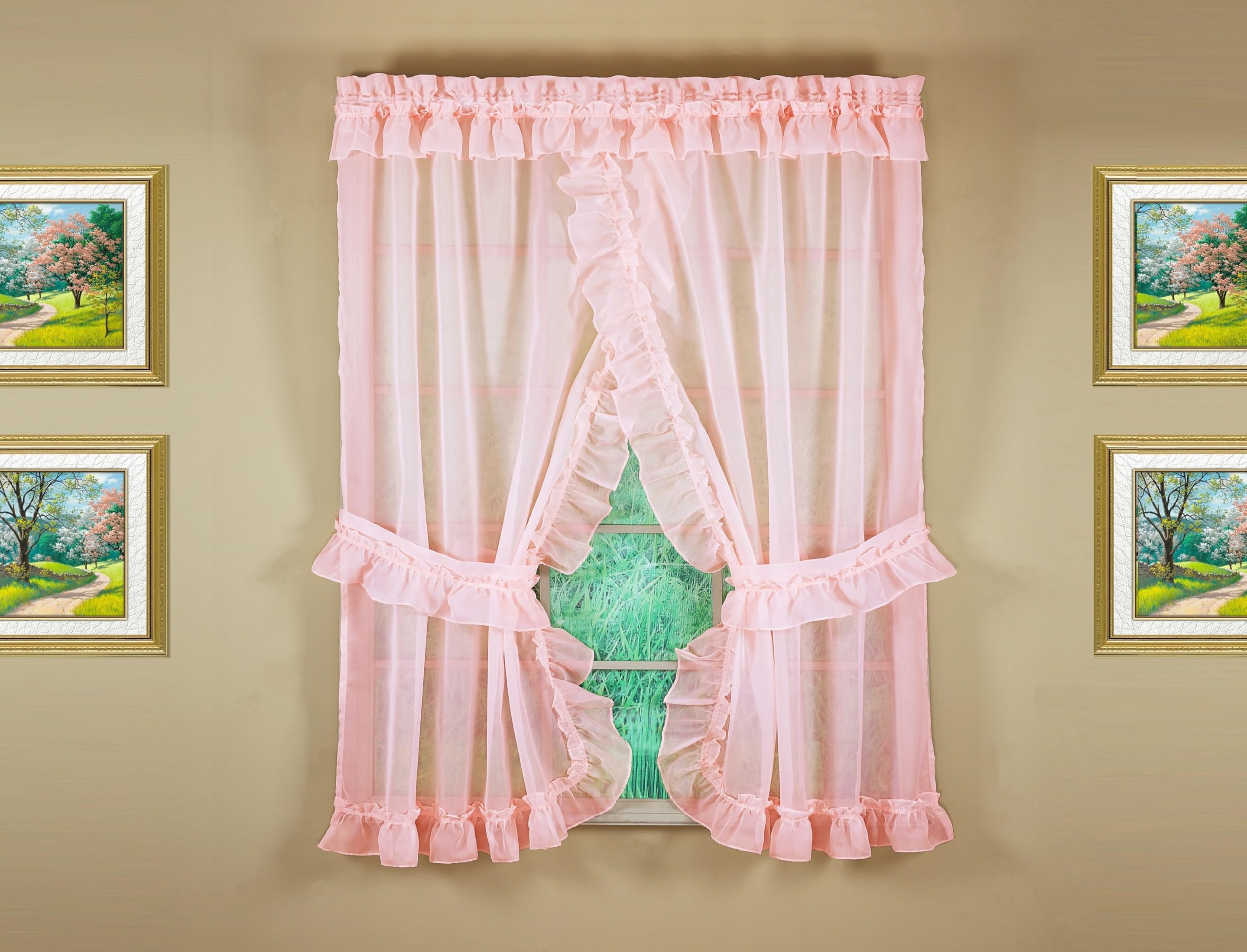 Today's Curtain, Emelia Priscilla Sheer Pair 60" W x 63" L, Rose, 5-Piece-Set