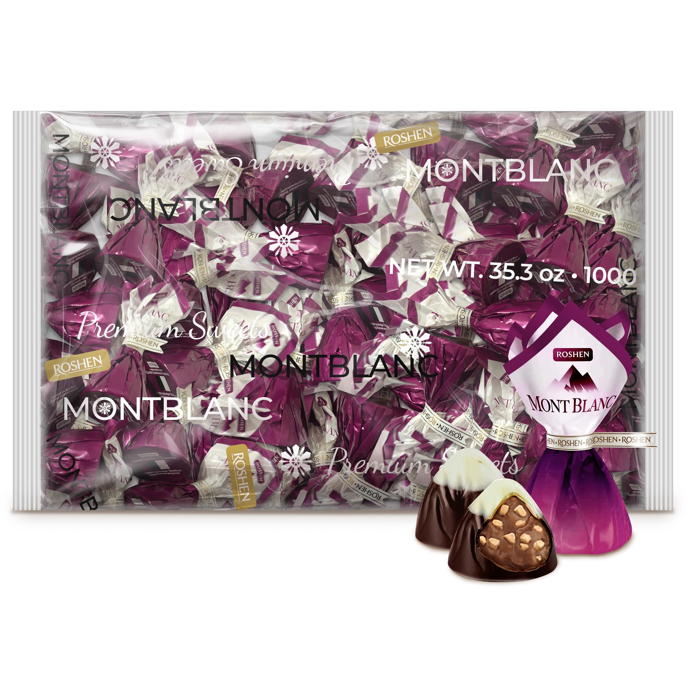 Mont Blanc with Chopped Almonds, Kosher and Halal, Delicious, Flavorful Sweets Bulk Gourmet Candy 2.2lb/1kg