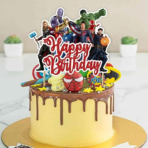 Miniatura 9 de Seyal Suprhero - Decoración para pastel de feliz cumpleaños