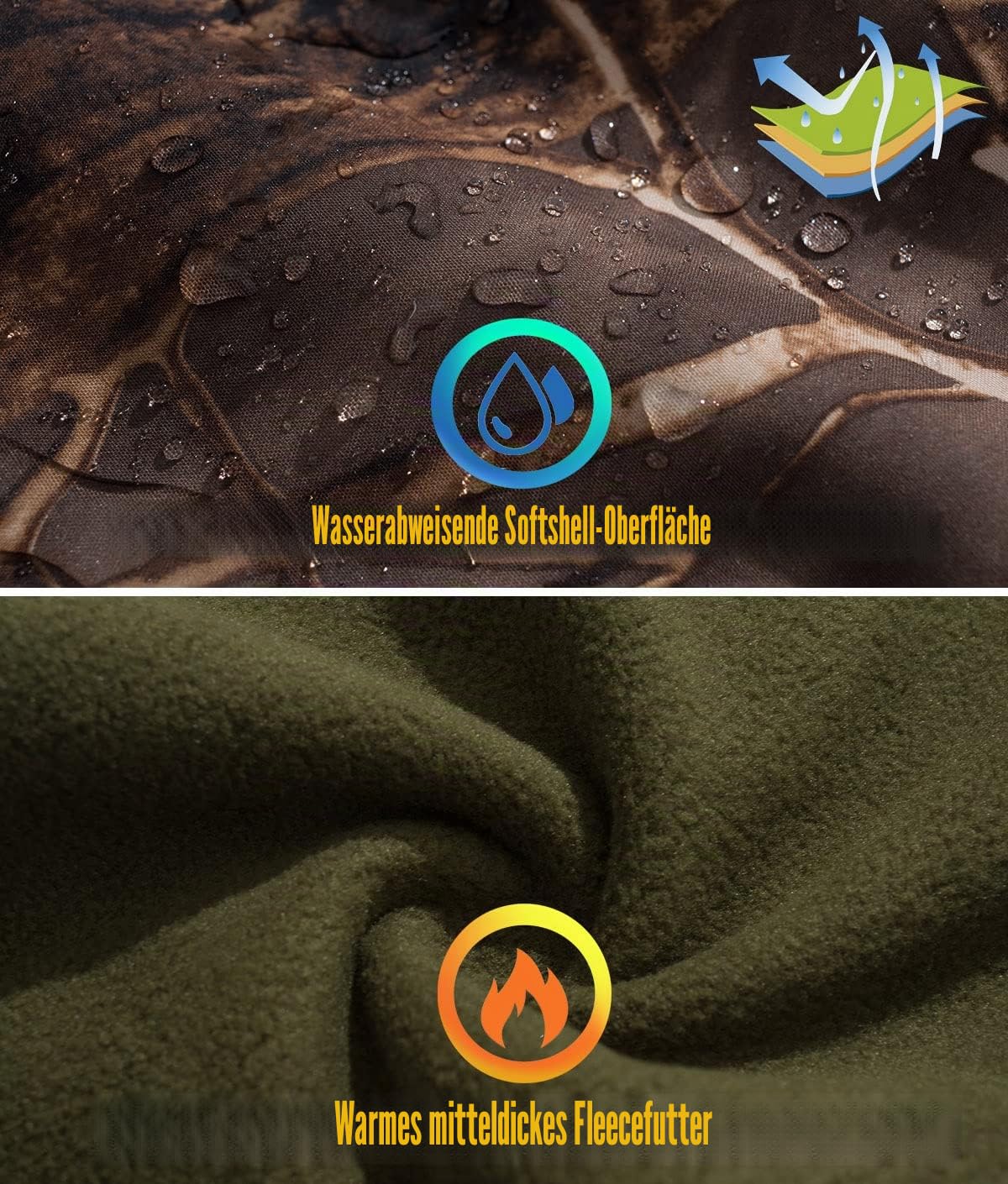 CARWORNIC Herren Real Tree Tarnjacke Outdoor Jagd Softshelljacke Wasserdichte Militär Taktische Jacke Fleece Kapuzenjacke