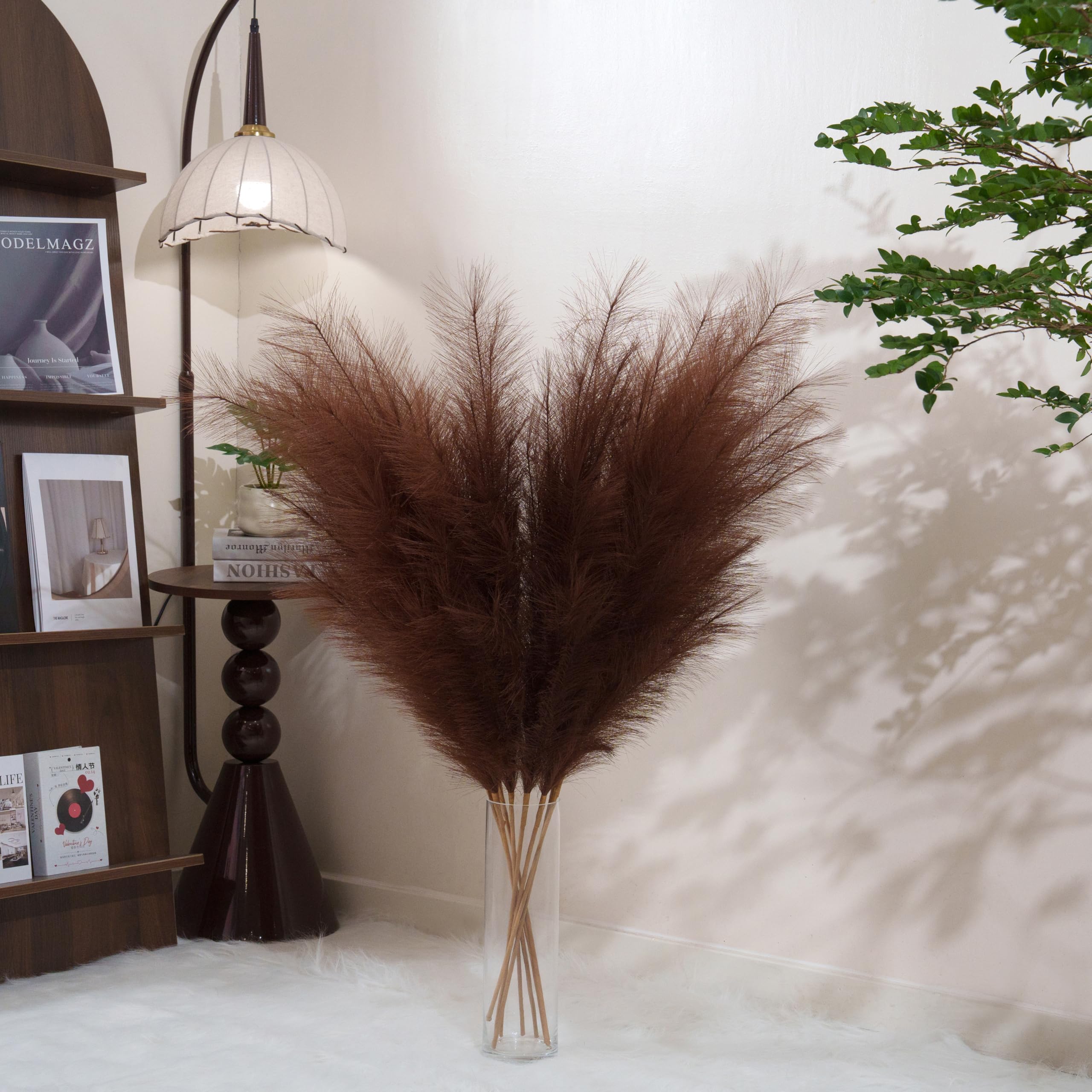 Lot de 8 herbes de pampa artificielles de qualité supérieure - Marron - 110 cm - Sans montage - Grandes fleurs de pampa artificielles - Moelleuses - Longues fleurs artificielles pour