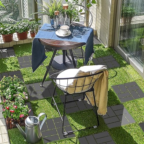 Vista 2 de Goovilla Azulejos de plástico entrelazados para terraza, paquete de 9 pisos de patio al aire libre, azulejos entrelazados de 12 x 12 pulgadas