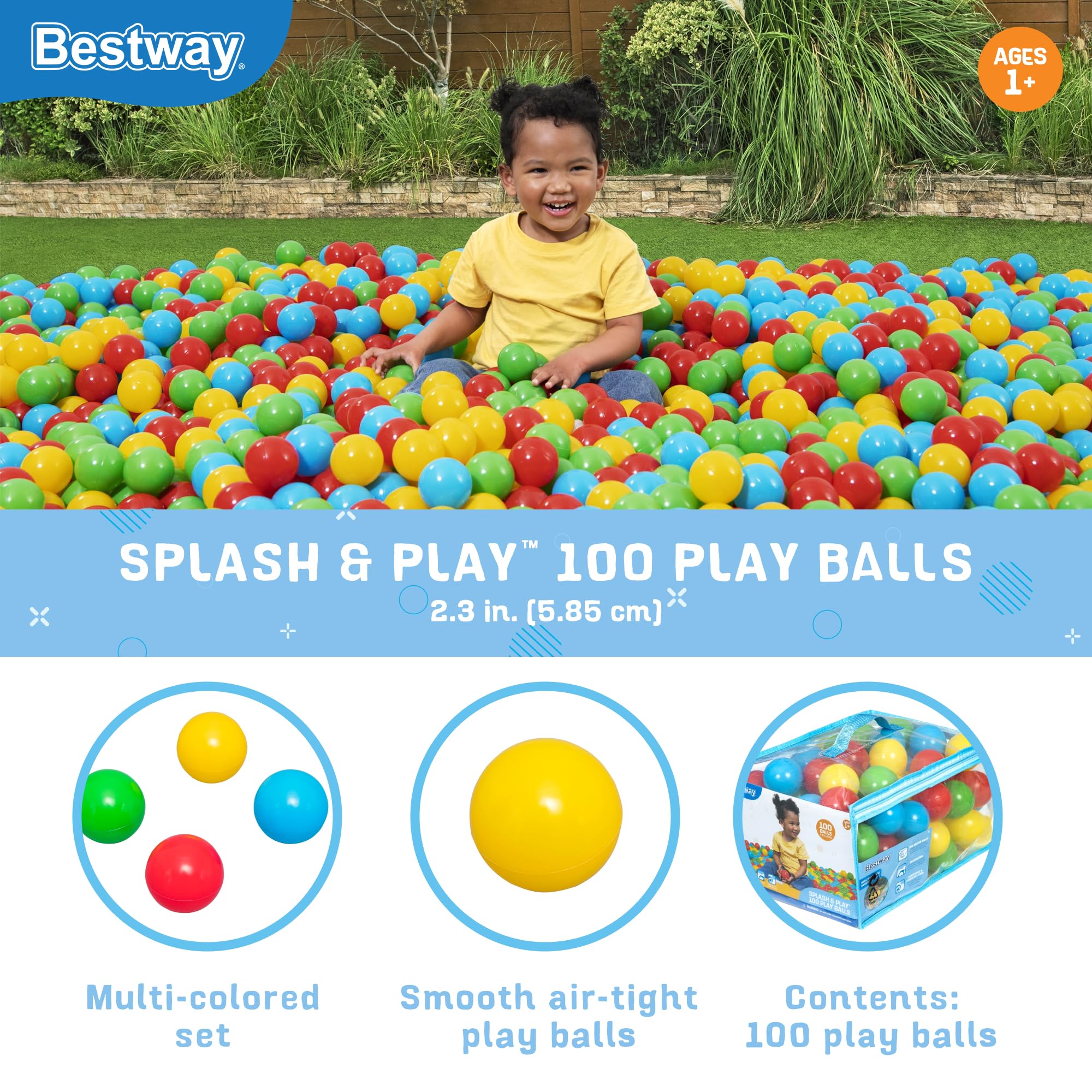 Bestway Plastic Play Balls 100ct | for Indoor Play, Ball Pit, Bouncers