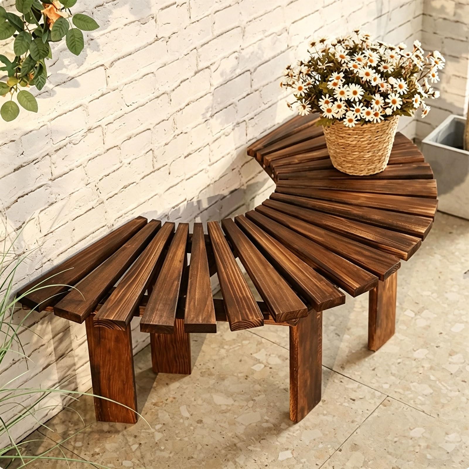 Banco de madera para árbol asiento semicircular jardín patio parque marrón